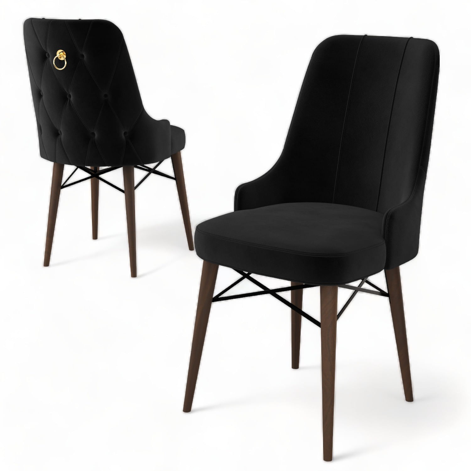 Set scaune, Hanah Home, metal, negru maro, 46x46x94 cm, 4 bucati — imaginea 2