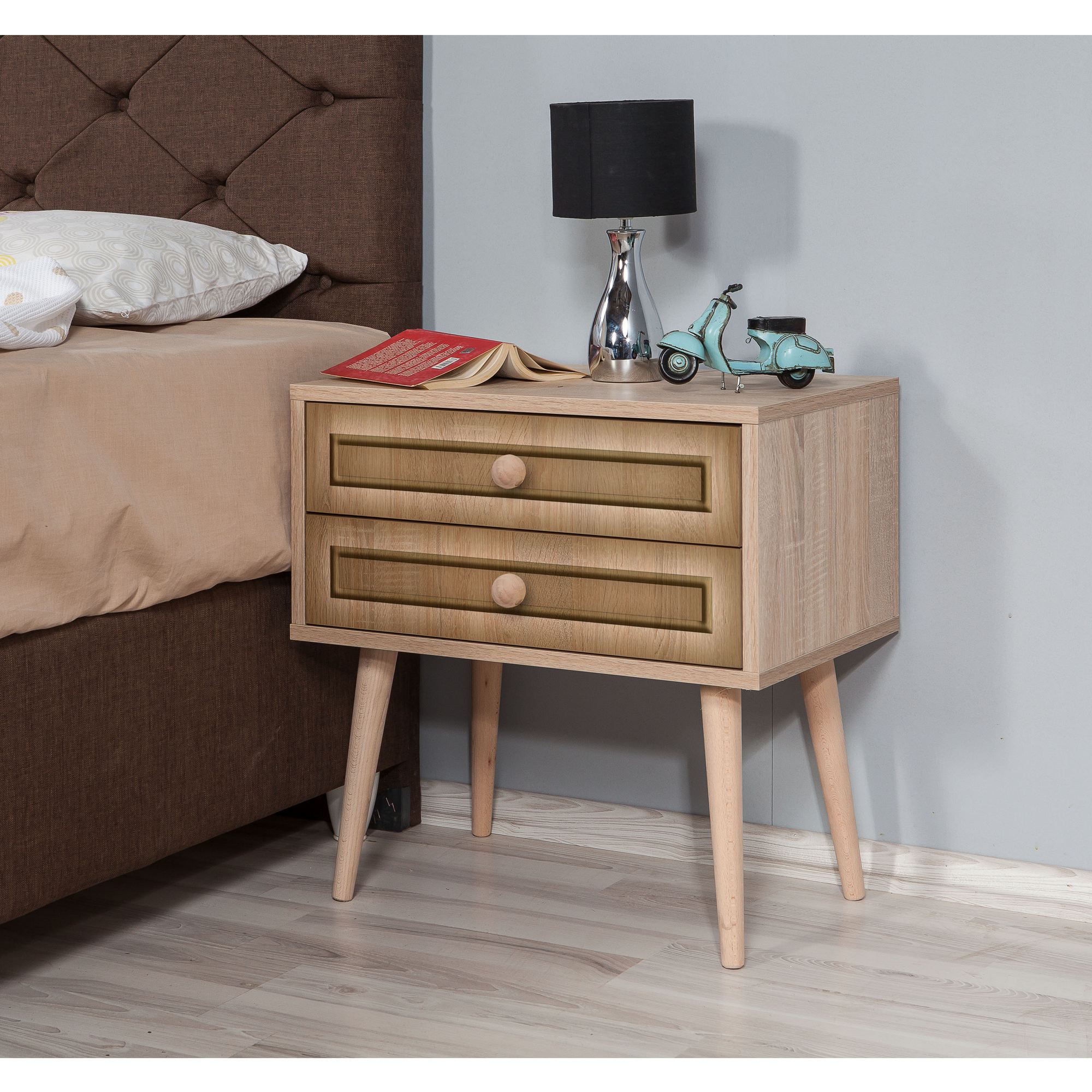 Noptiera, Hanah Home, pal melaminat, stejar sonoma, 60x40x61 cm, 863SPH3503 — imaginea 4