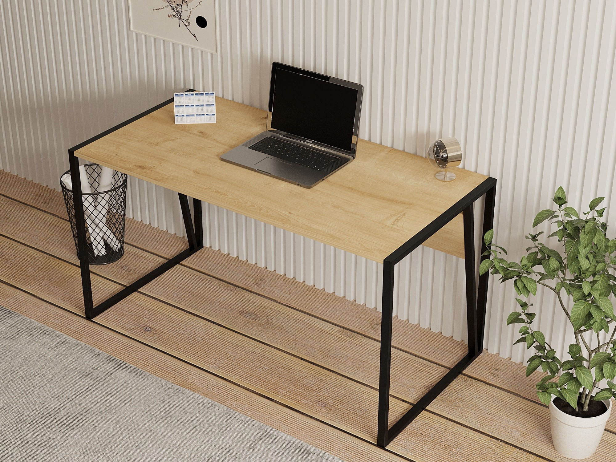 Birou, Hanah Home, pal melaminat, negru safir, 140x70x74 cm — imaginea 4