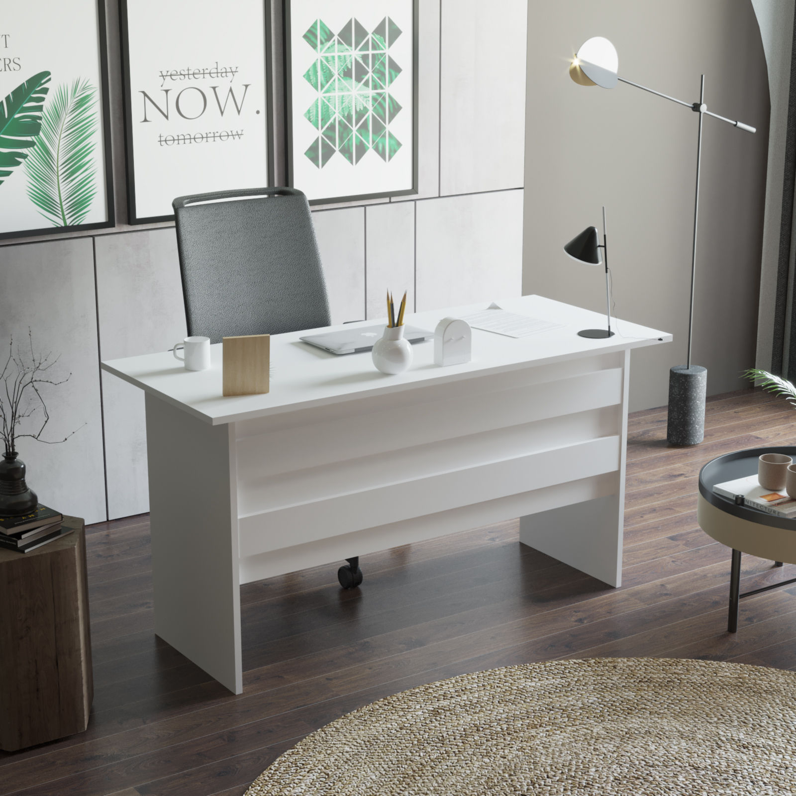 Set mobilier birou, Hanah Home, PAL melaminat, alb, 956LCS2127 — imaginea 3
