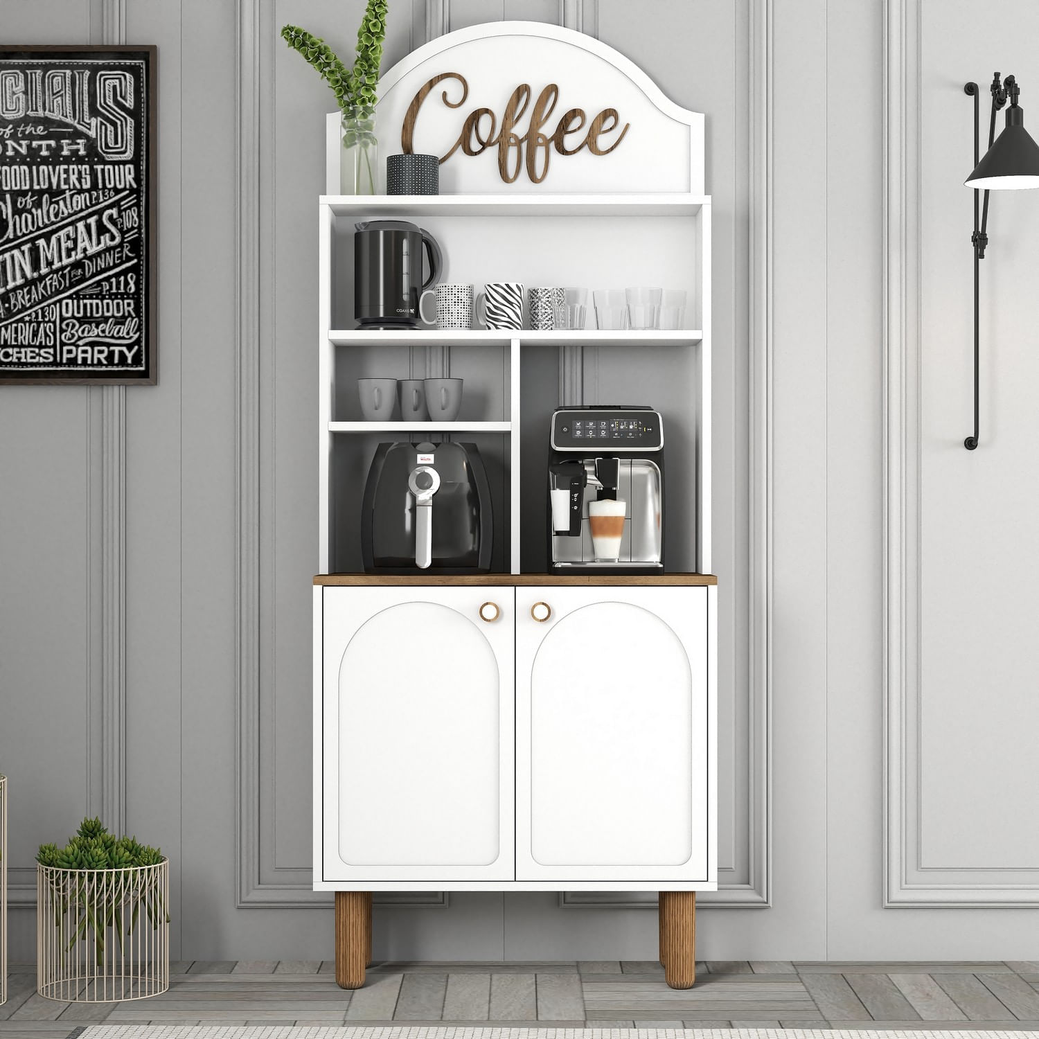 Dulap bar cafea, Hanah Home, pal melaminat, alb, 81.3x35x203 cm - imagine 3
