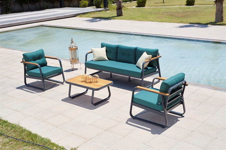 Set mobilier de gradina, Hanah Home, aluminiu, albastru petrol — imaginea 2