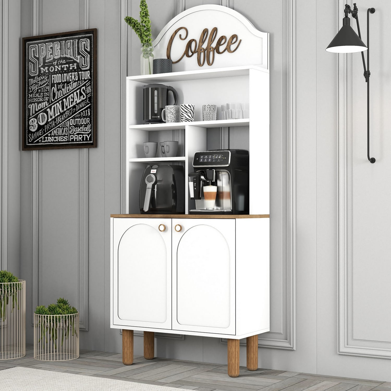 Dulap bar cafea, Hanah Home, pal melaminat, alb, 81.3x35x203 cm - imagine 4