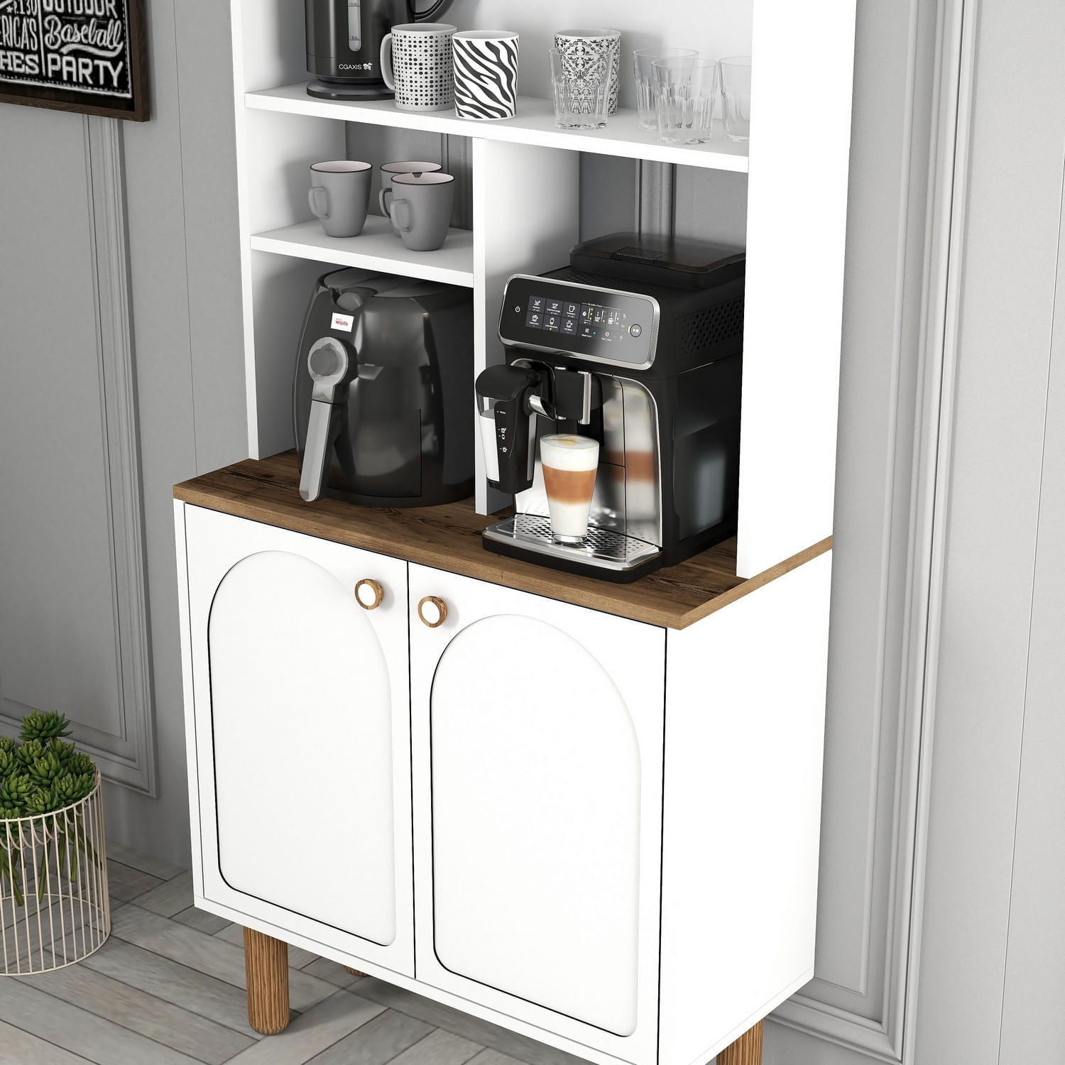 Dulap bar cafea, Hanah Home, pal melaminat, alb, 81.3x35x203 cm - imagine 5