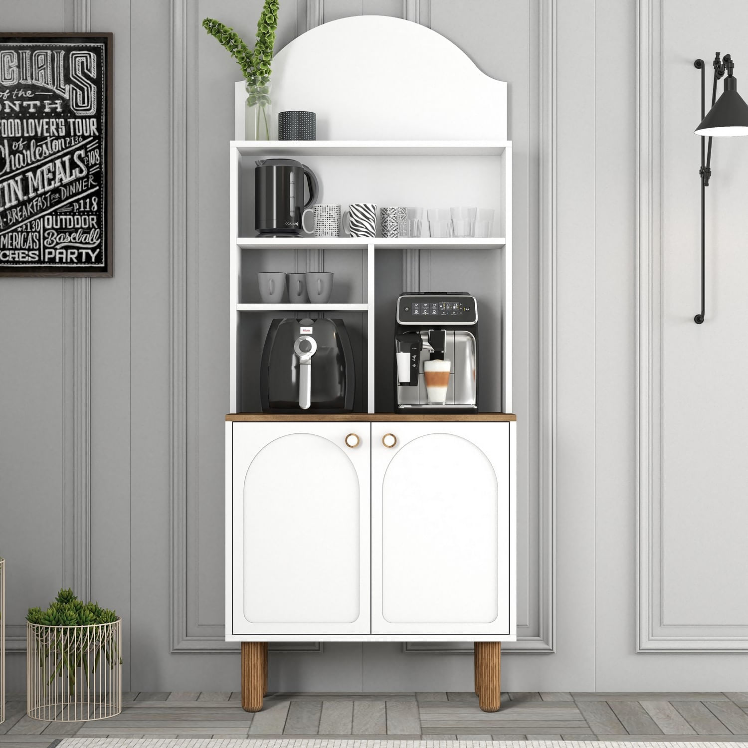 Dulap bar cafea, Hanah Home, pal melaminat, alb, 81.3x35x203 cm - imagine 6