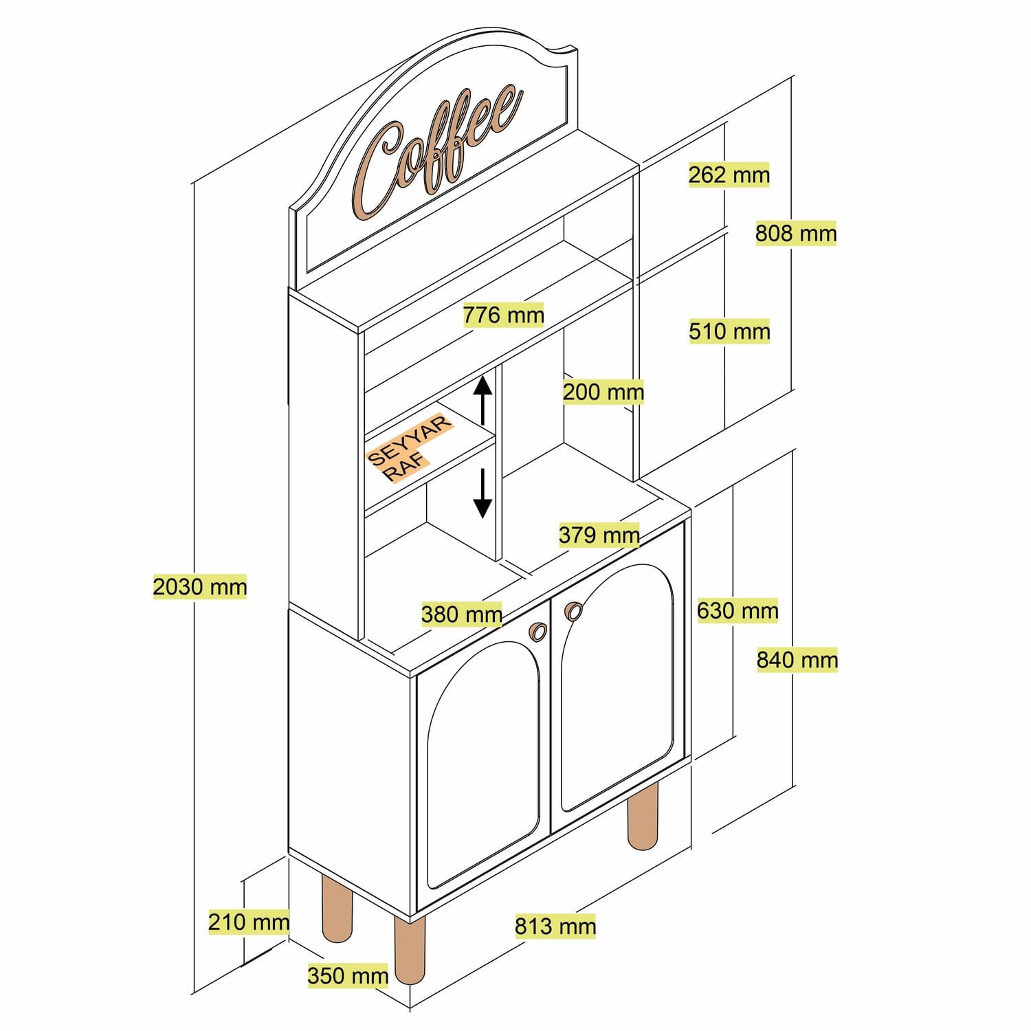 Dulap bar cafea, Hanah Home, pal melaminat, alb, 81.3x35x203 cm - imagine 7