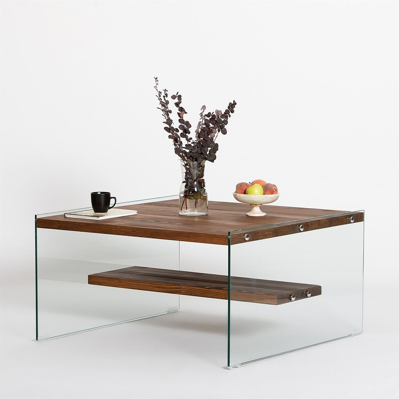 Masuta de cafea, Hanah Home, sticla securizata si lemn masiv, natur, 75x75x40 cm — imaginea 4