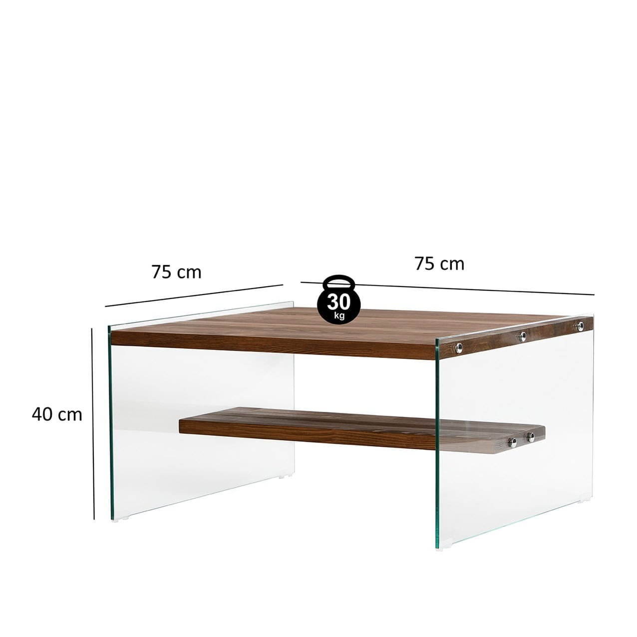 Masuta de cafea, Hanah Home, sticla securizata si lemn masiv, natur, 75x75x40 cm — imaginea 7
