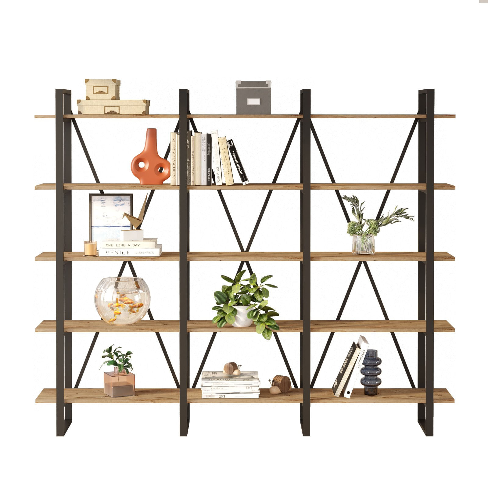 Biblioteca, Hanah Home, pal melaminat, pin atlantic, 219.6x34x180 cm