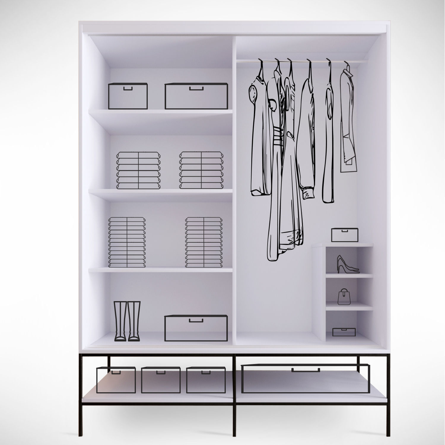 Sifonier, Hanah Home, pal melaminat, alb negru auriu, 150x57x200 cm — imaginea 3