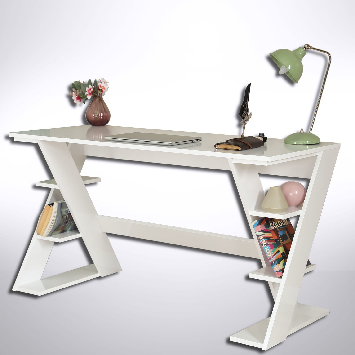 Birou de studiu, Hanah Home, pal, alb, 140x60x73 cm — imaginea 3
