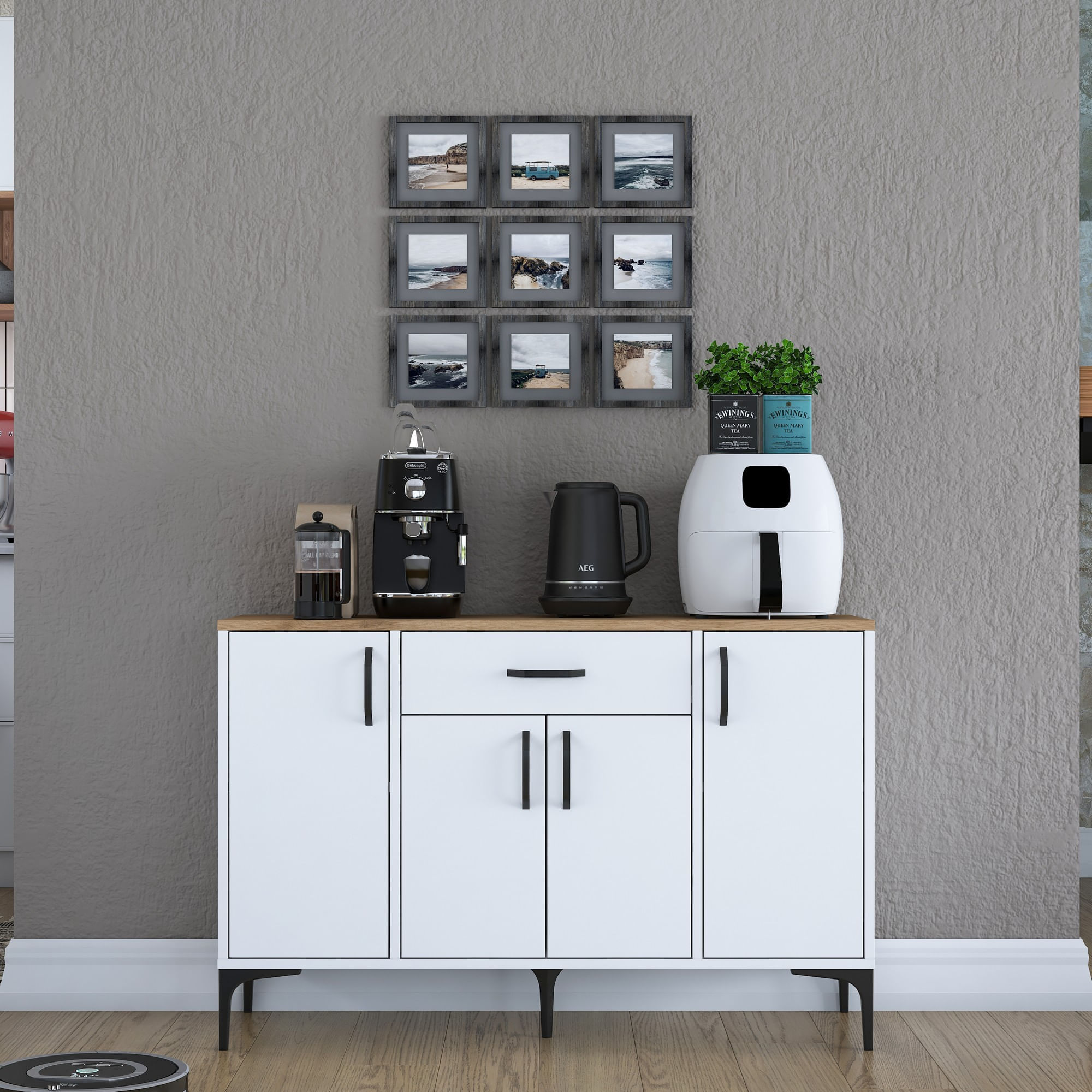 Dulap multifunctional, Hanah Home, PAL melaminat, alb si nuc, 120x40x78.6 cm, 893RAN4950 — imaginea 3