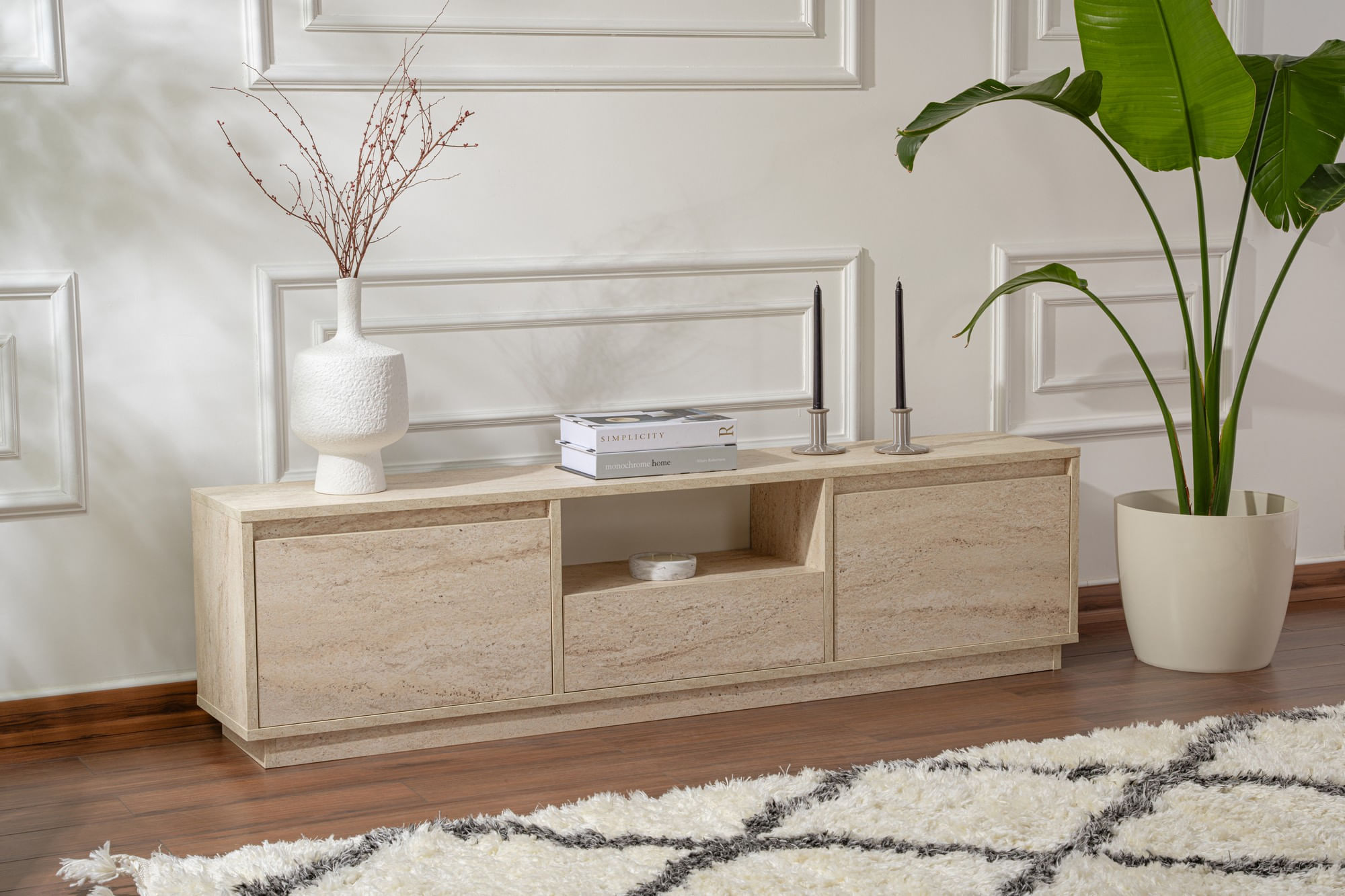 Comoda tv, Hanah Home, pal melaminat, travertin, 160x42x29.5 cm — imaginea 6