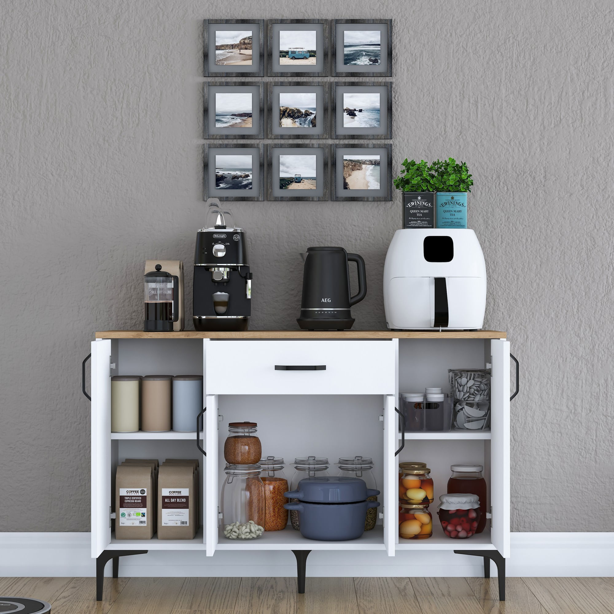 Dulap multifunctional, Hanah Home, PAL melaminat, alb si nuc, 120x40x78.6 cm, 893RAN4950 — imaginea 4