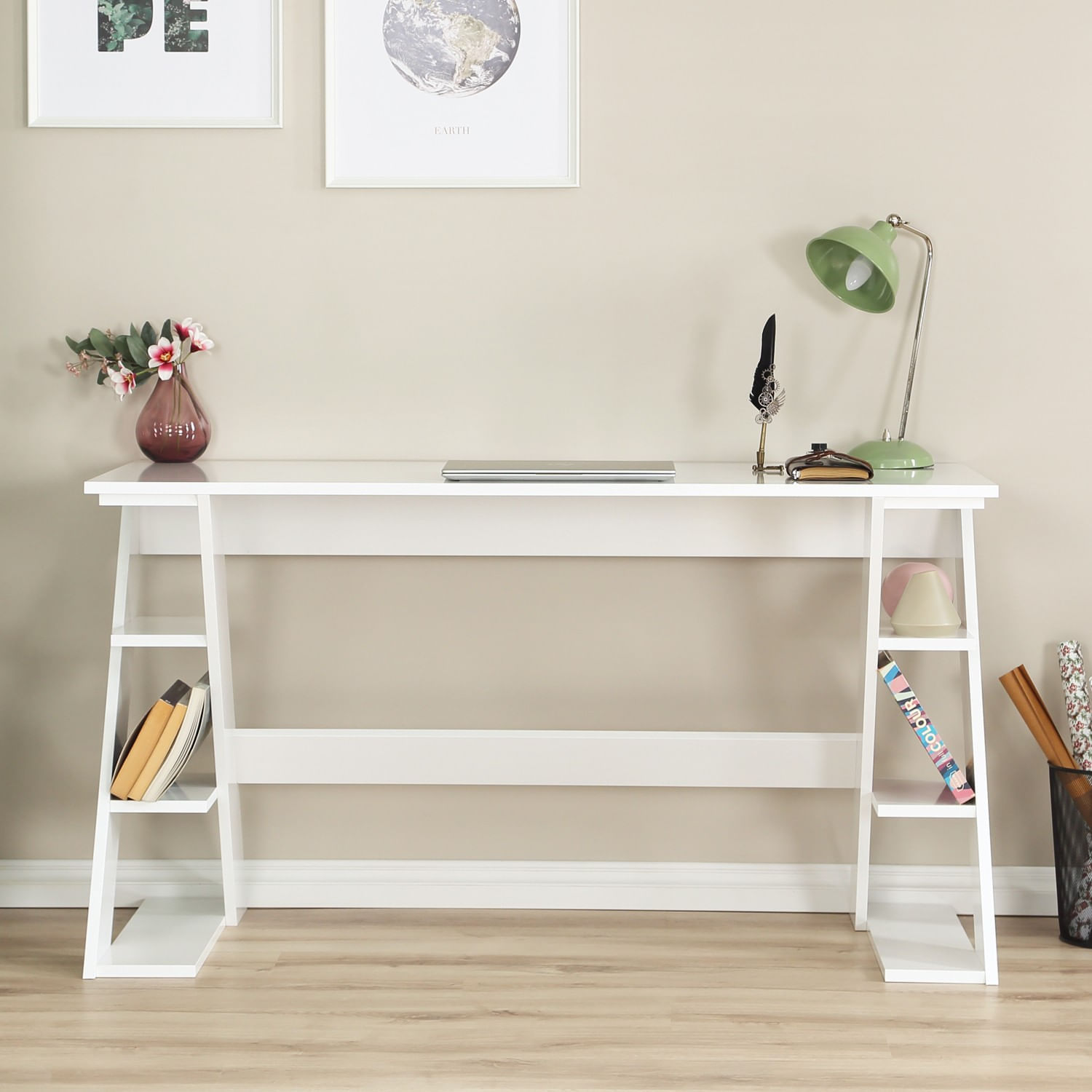 Birou de studiu, Hanah Home, pal, alb, 140x60x73 cm — imaginea 5