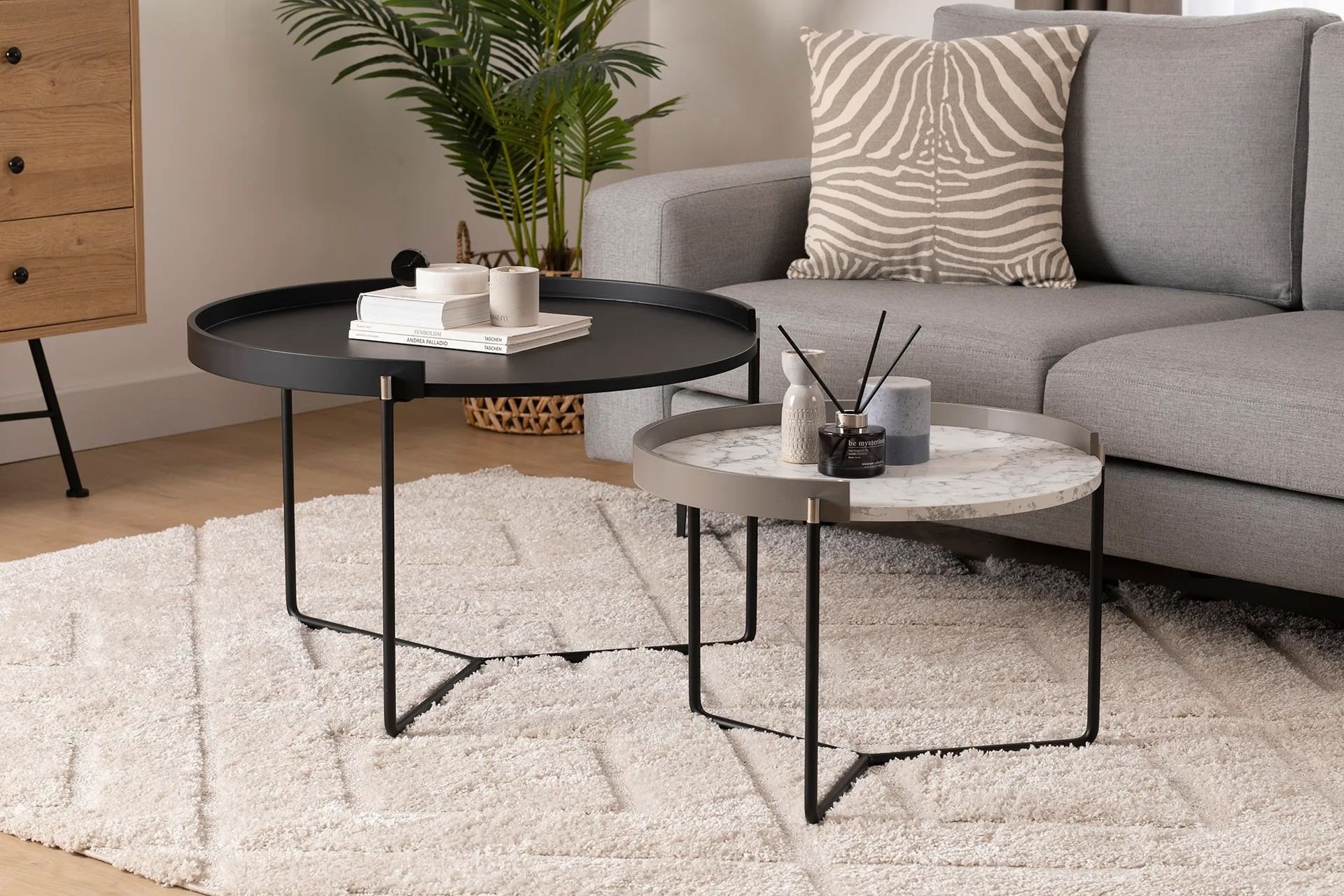Set masute de cafea, Hanah Home, mdf, antracit, 80x80x51 cm, 60x60x41 cm — imaginea 2