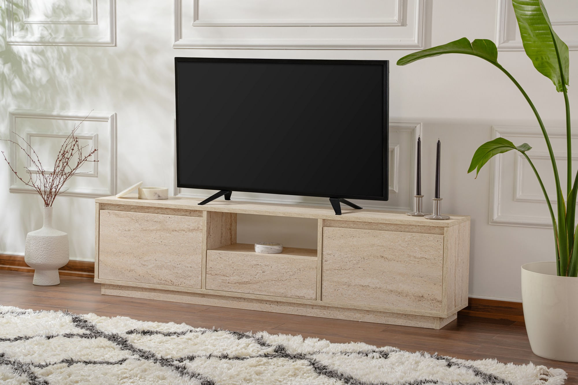 Comoda tv, Hanah Home, pal melaminat, travertin, 160x42x29.5 cm — imaginea 7