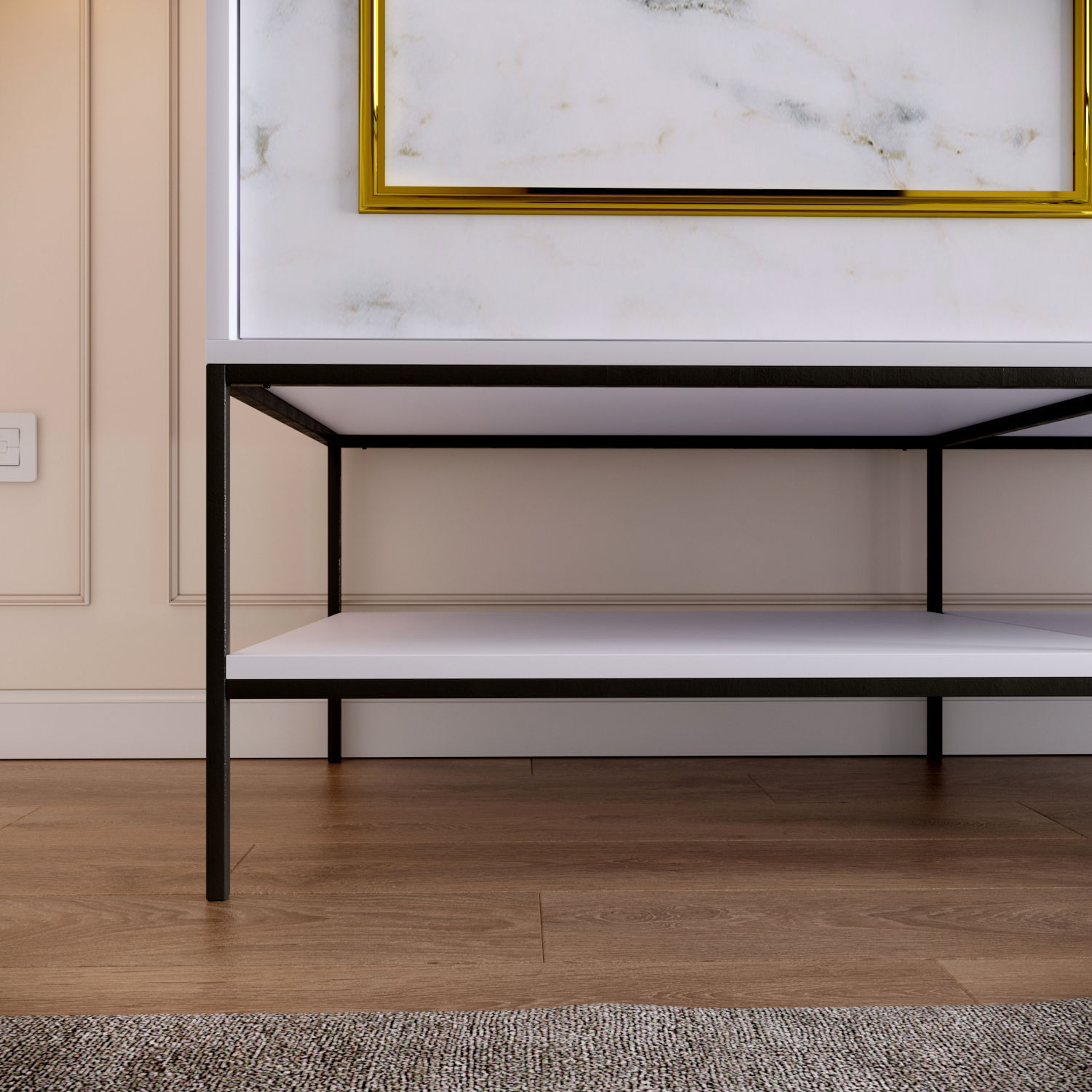Sifonier, Hanah Home, pal melaminat, alb negru auriu, 150x57x200 cm — imaginea 6