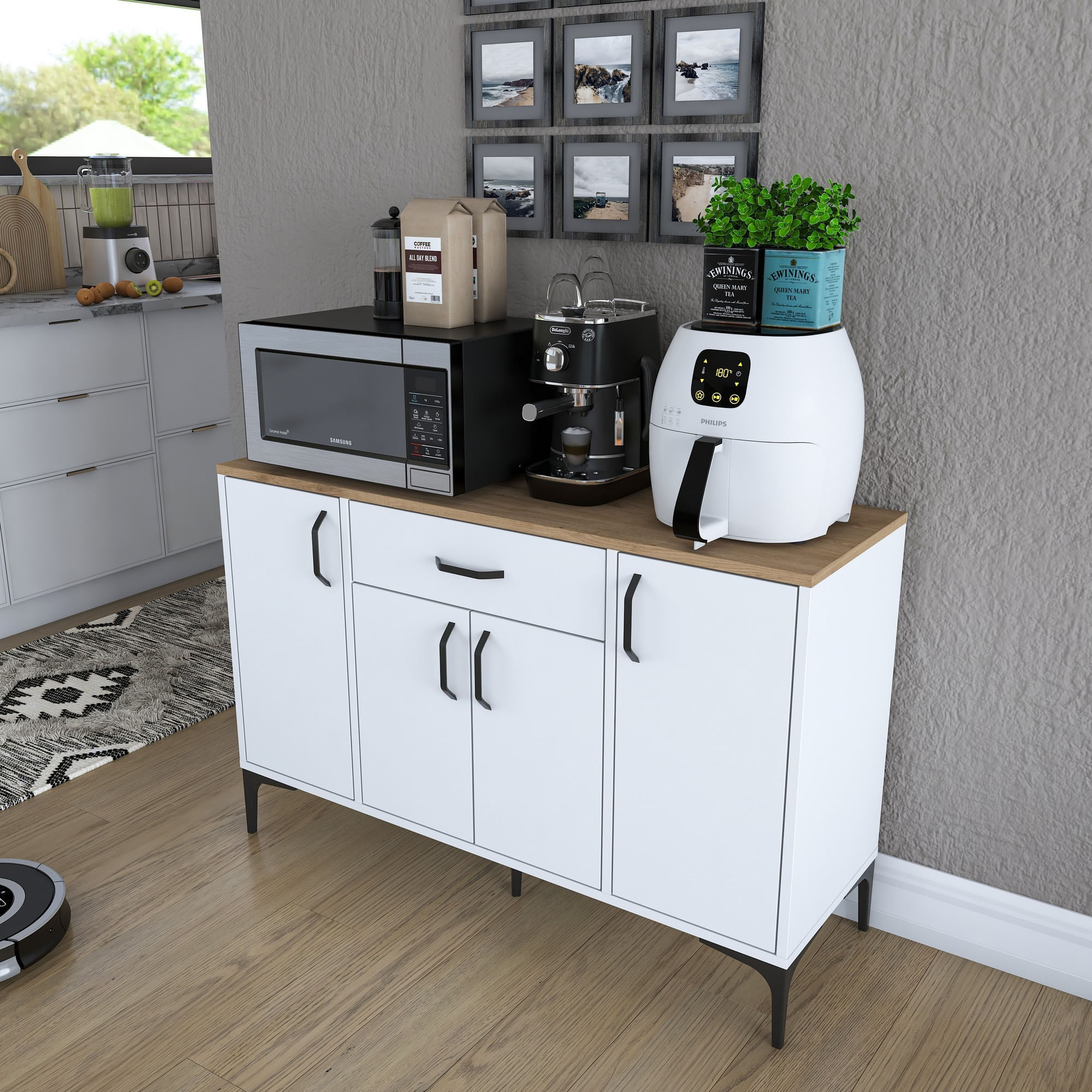 Dulap multifunctional, Hanah Home, PAL melaminat, alb si nuc, 120x40x78.6 cm, 893RAN4950 — imaginea 5