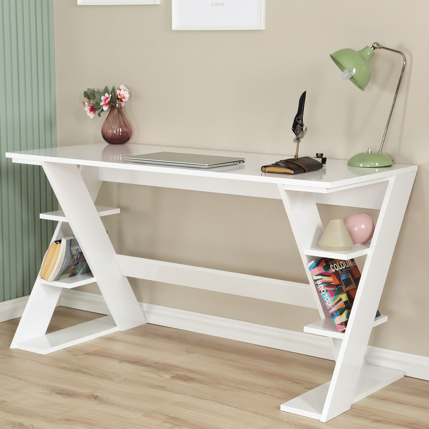 Birou de studiu, Hanah Home, pal, alb, 140x60x73 cm — imaginea 6