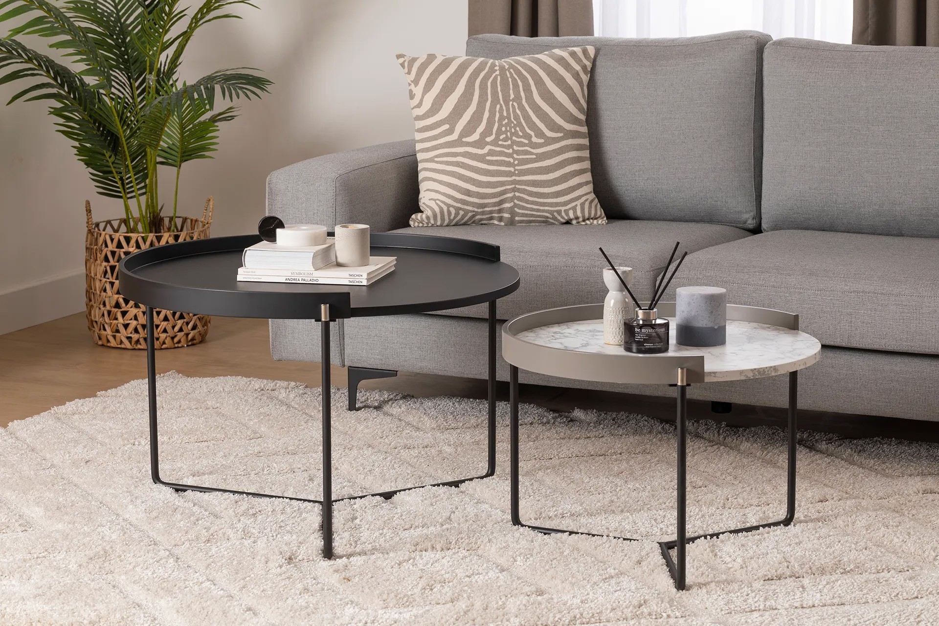 Set masute de cafea, Hanah Home, mdf, antracit, 80x80x51 cm, 60x60x41 cm — imaginea 3
