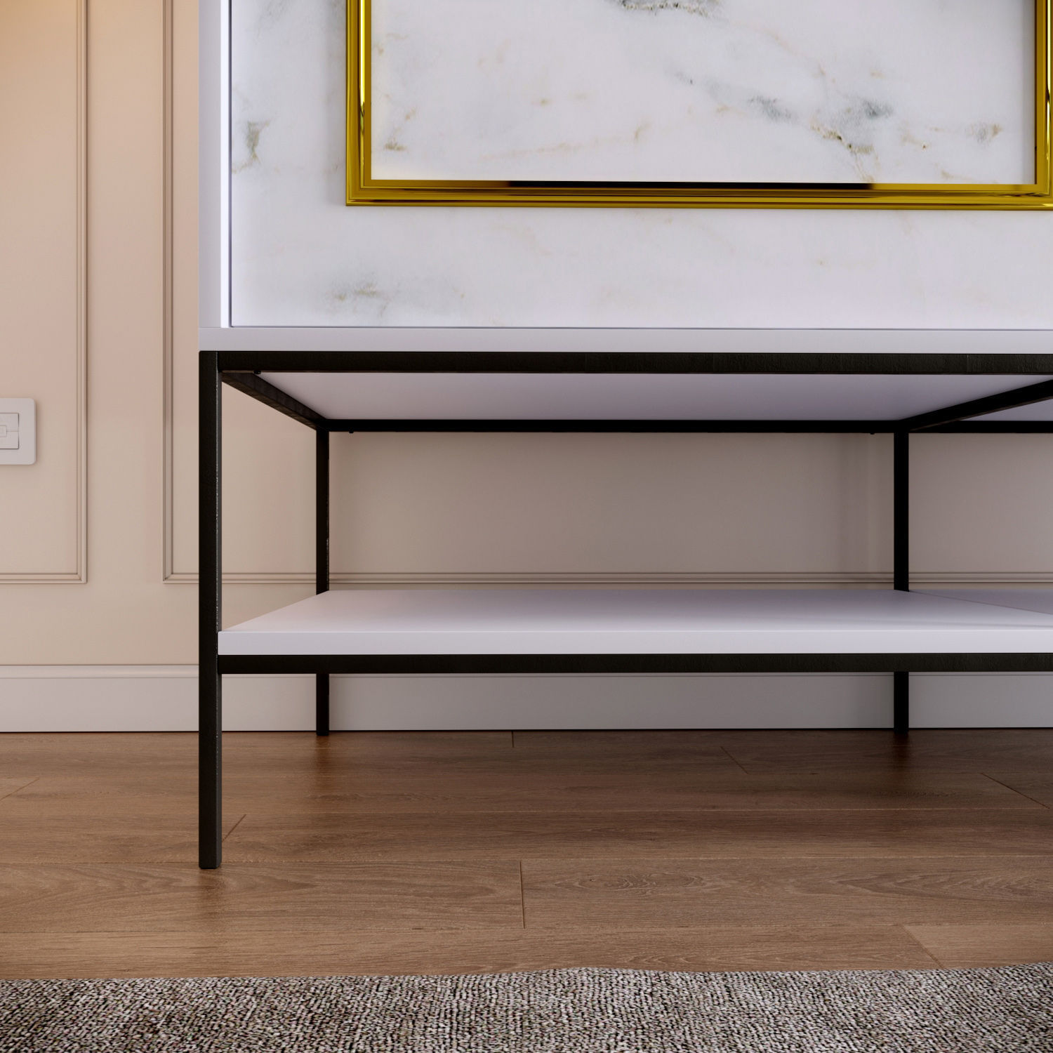 Dulap, Hanah Home, pal melaminat, alb negru auriu, 190x57x200 cm — imaginea 6