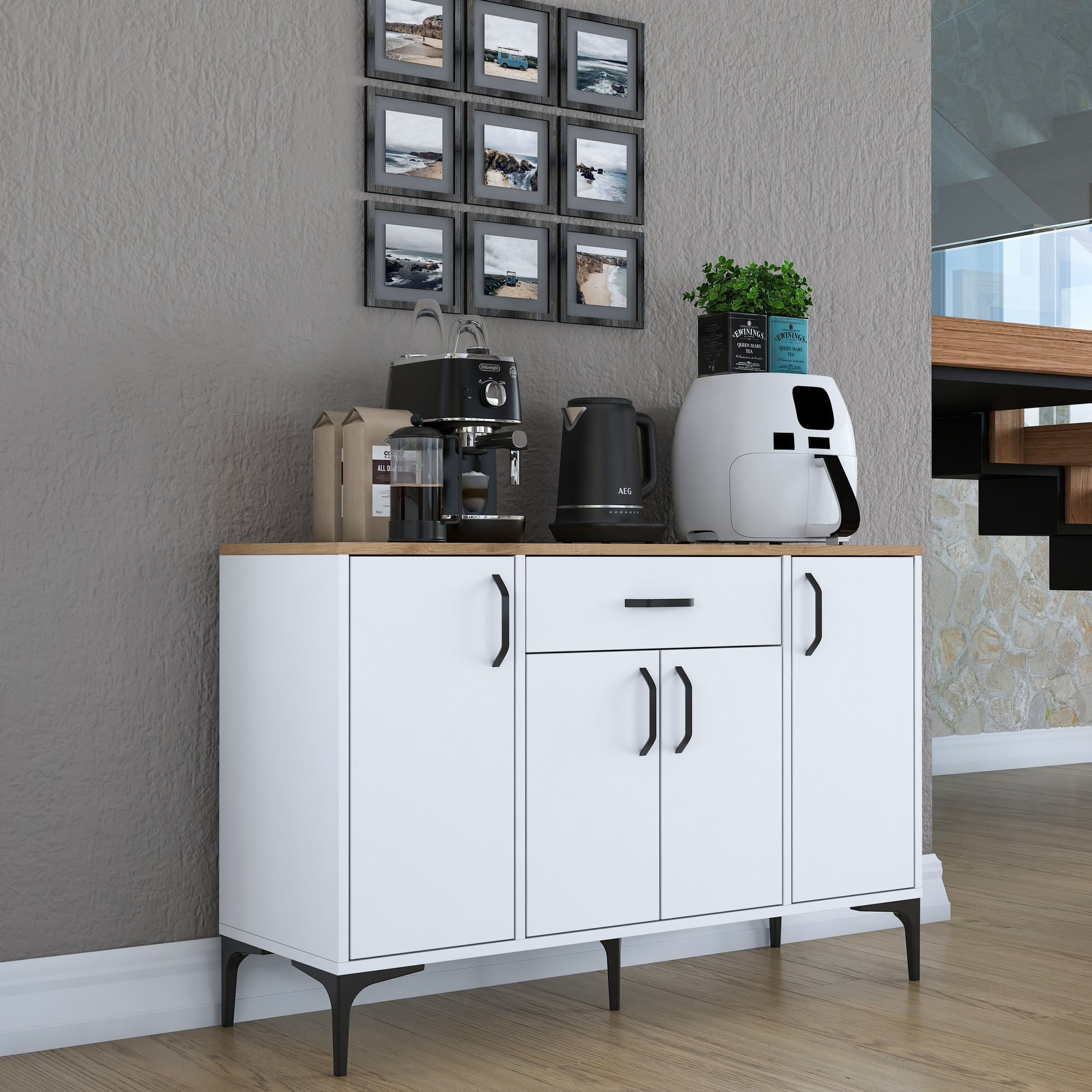 Dulap multifunctional, Hanah Home, PAL melaminat, alb si nuc, 120x40x78.6 cm, 893RAN4950 — imaginea 6