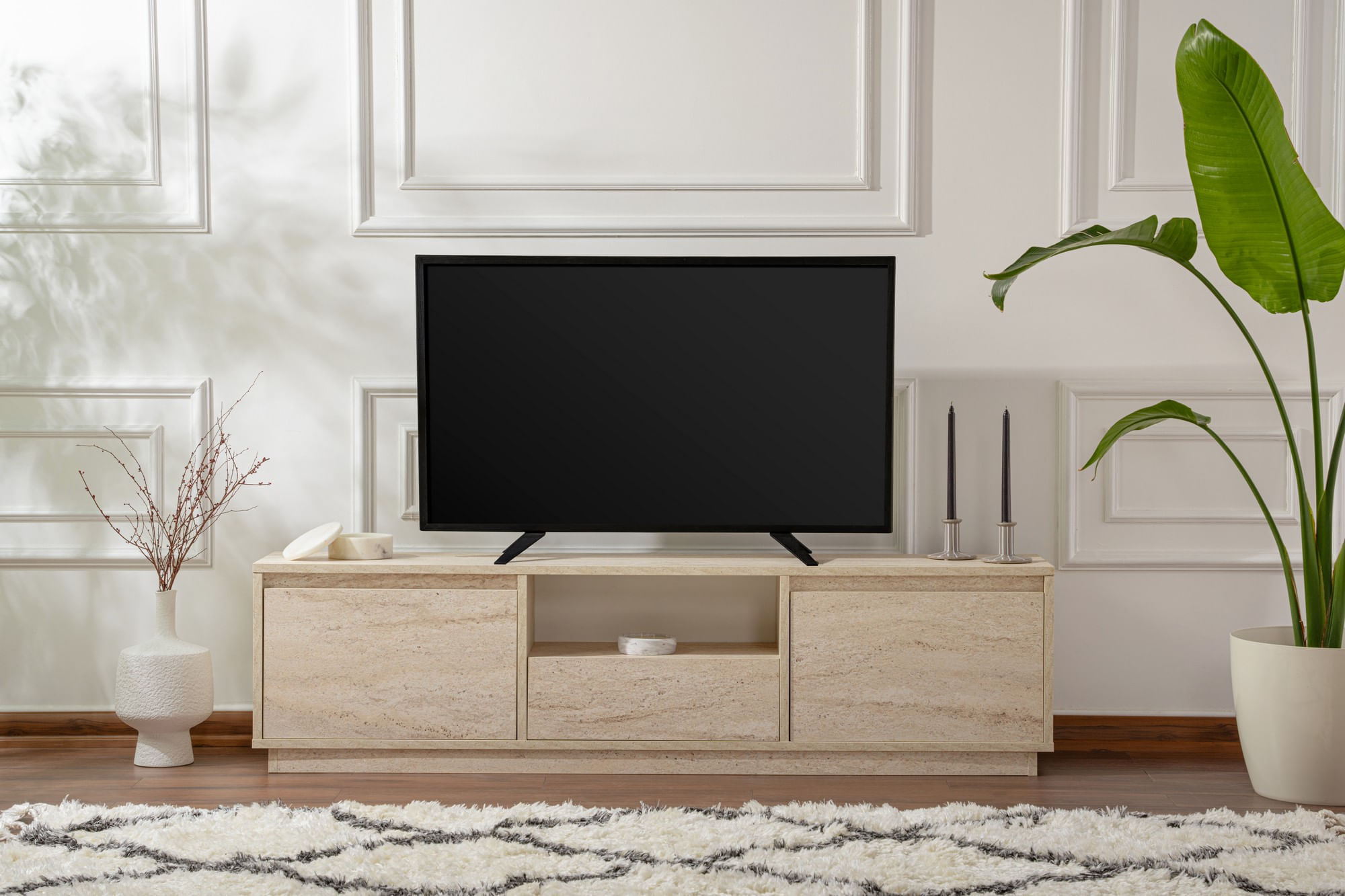 Comoda tv, Hanah Home, pal melaminat, travertin, 160x42x29.5 cm — imaginea 9