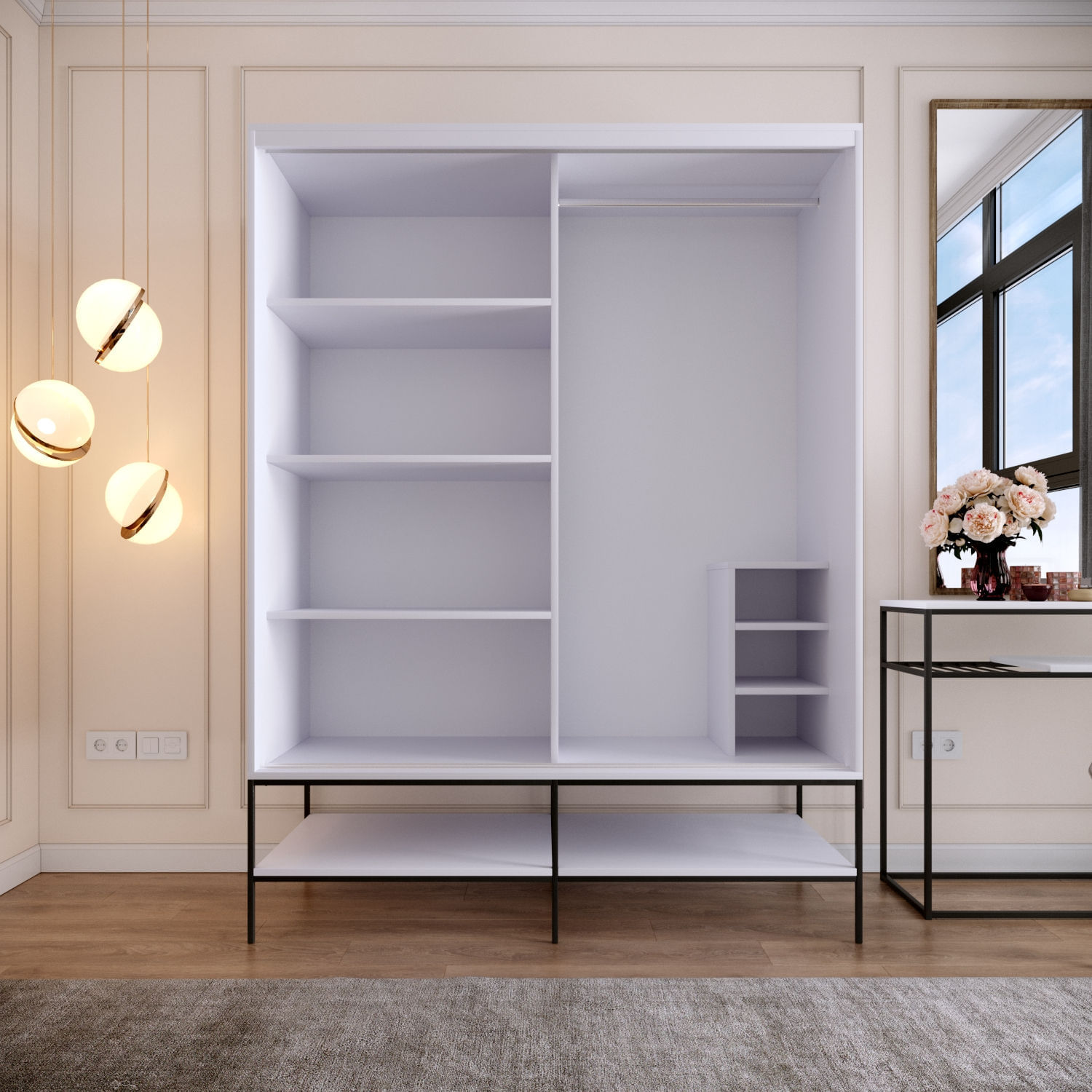Sifonier, Hanah Home, pal melaminat, alb negru auriu, 150x57x200 cm — imaginea 8