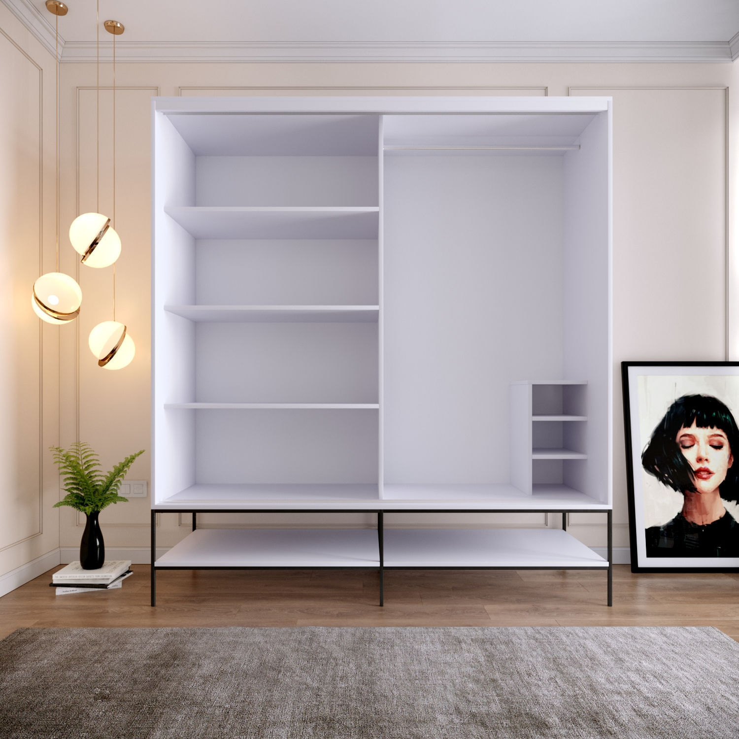 Dulap, Hanah Home, pal melaminat, alb negru auriu, 190x57x200 cm — imaginea 8