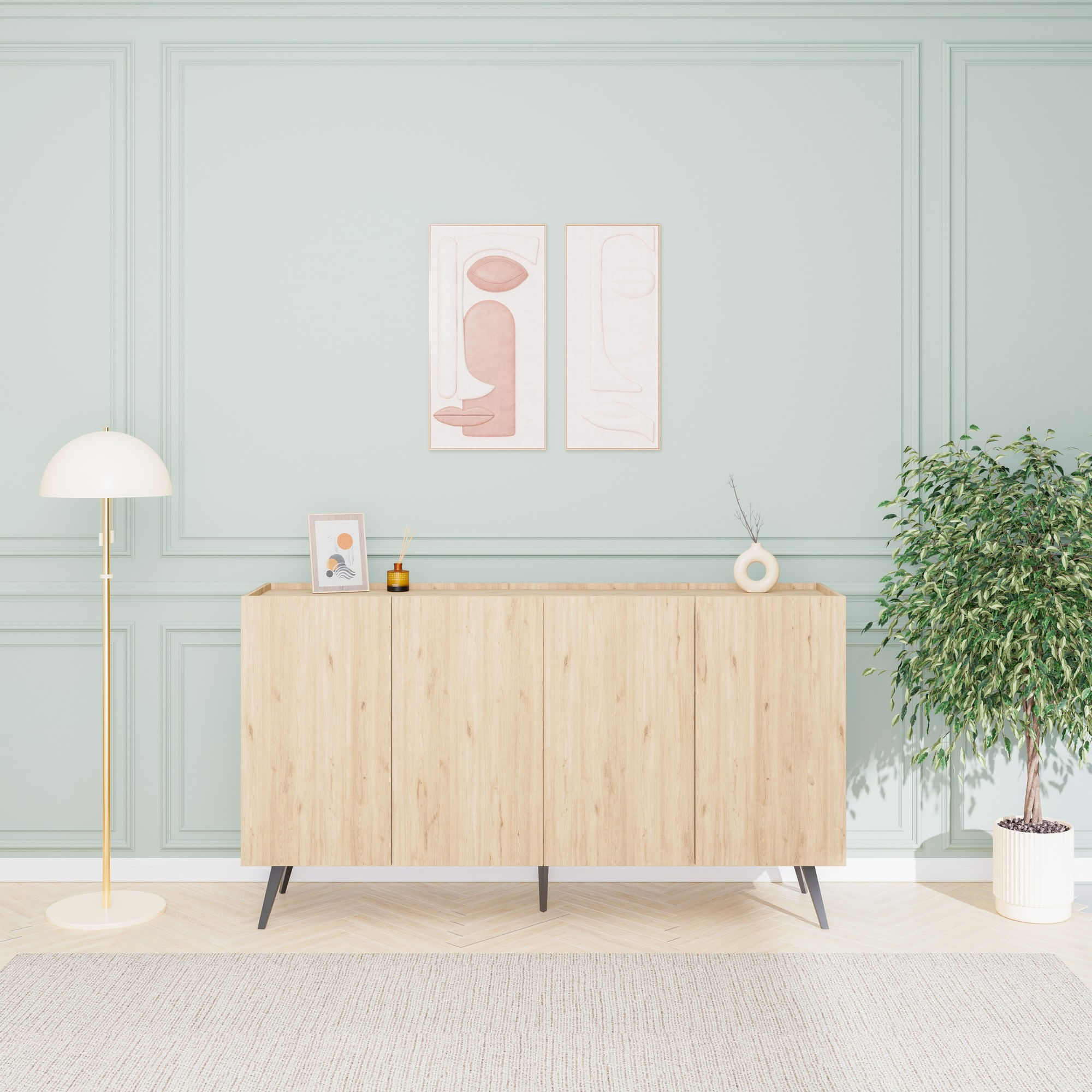 Consola, Hanah Home, panou de particule melaminat, stejar, 180x43x100 cm — imaginea 11