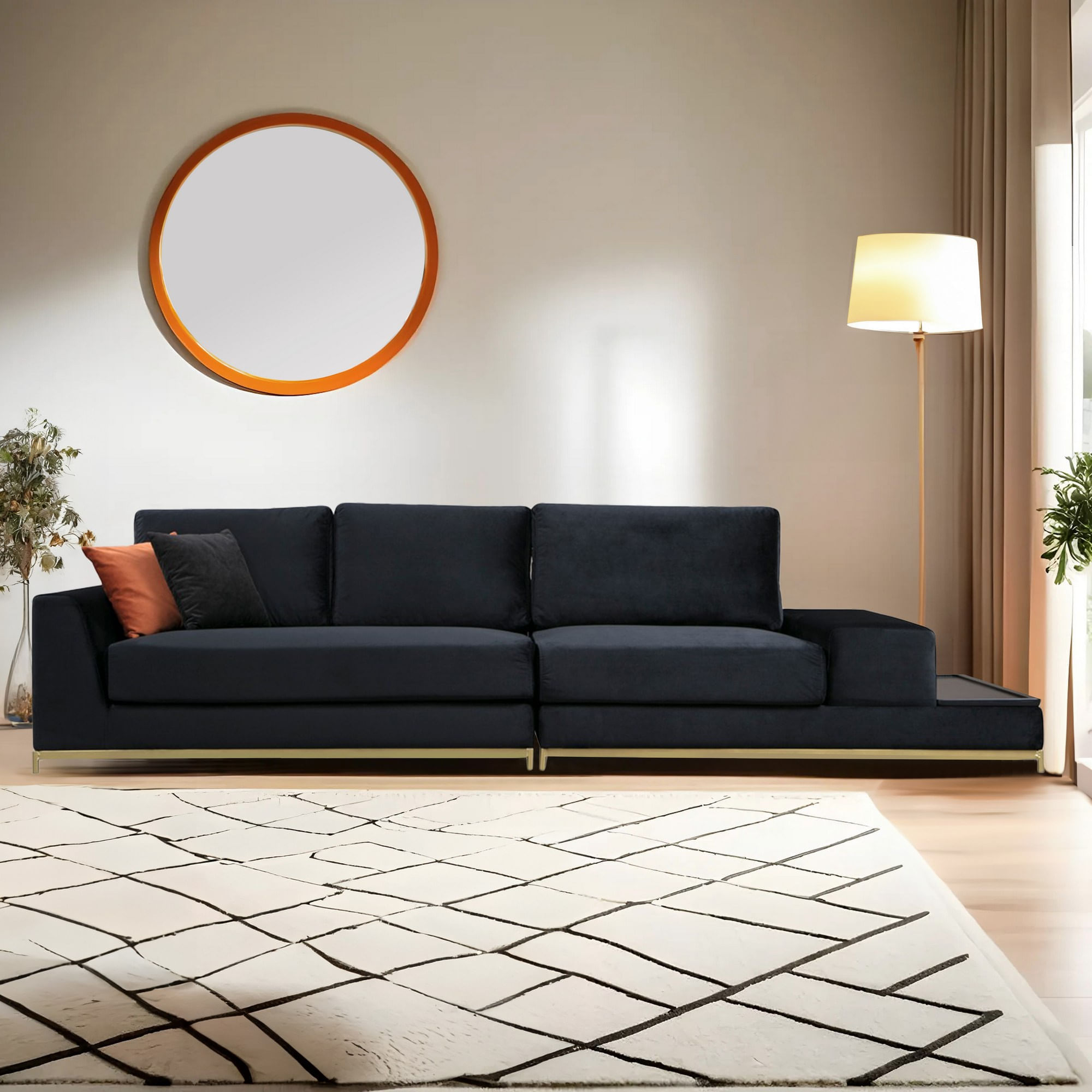 Canapea 4 locuri, Hanah Home, lemn fag si pal, negru auriu, 320x102x84 cm — imaginea 8