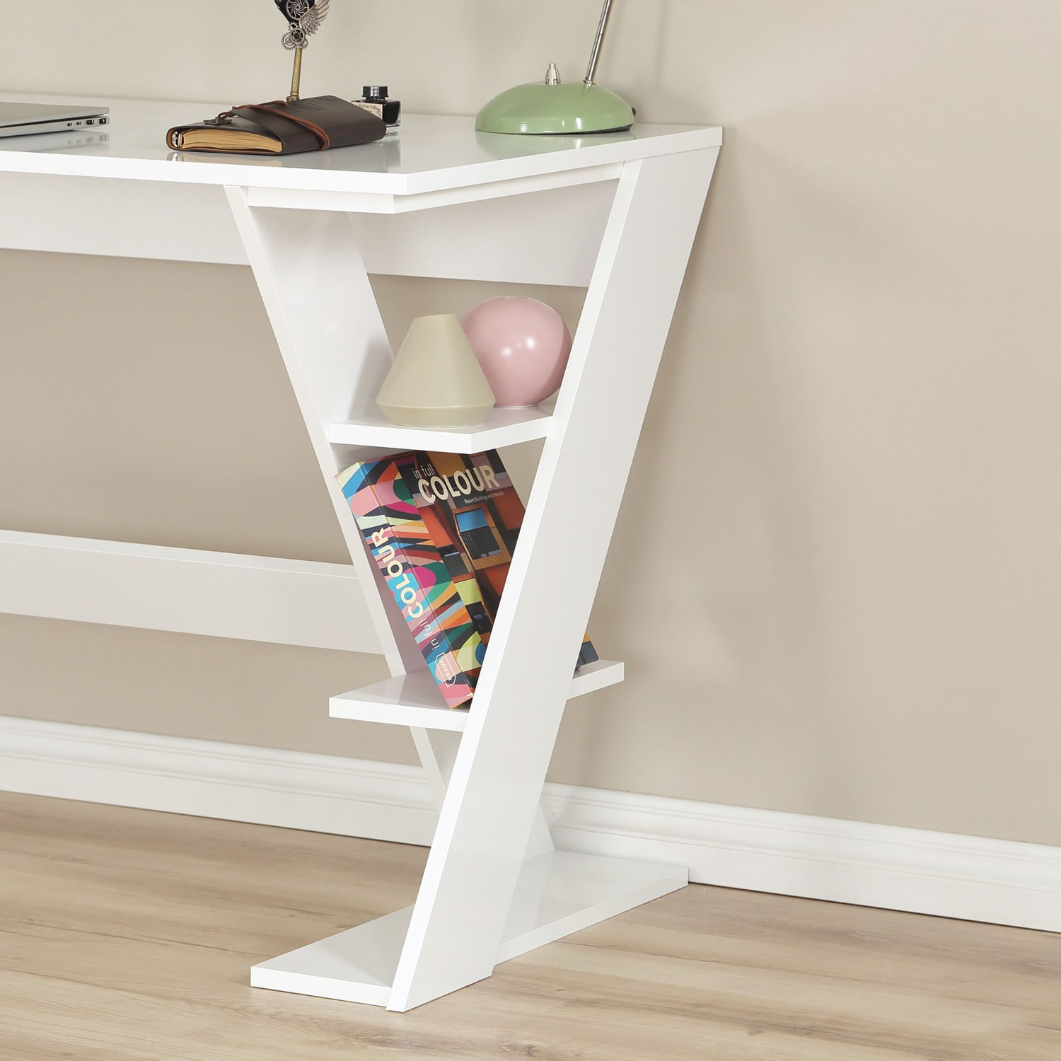 Birou de studiu, Hanah Home, pal, alb, 140x60x73 cm — imaginea 9