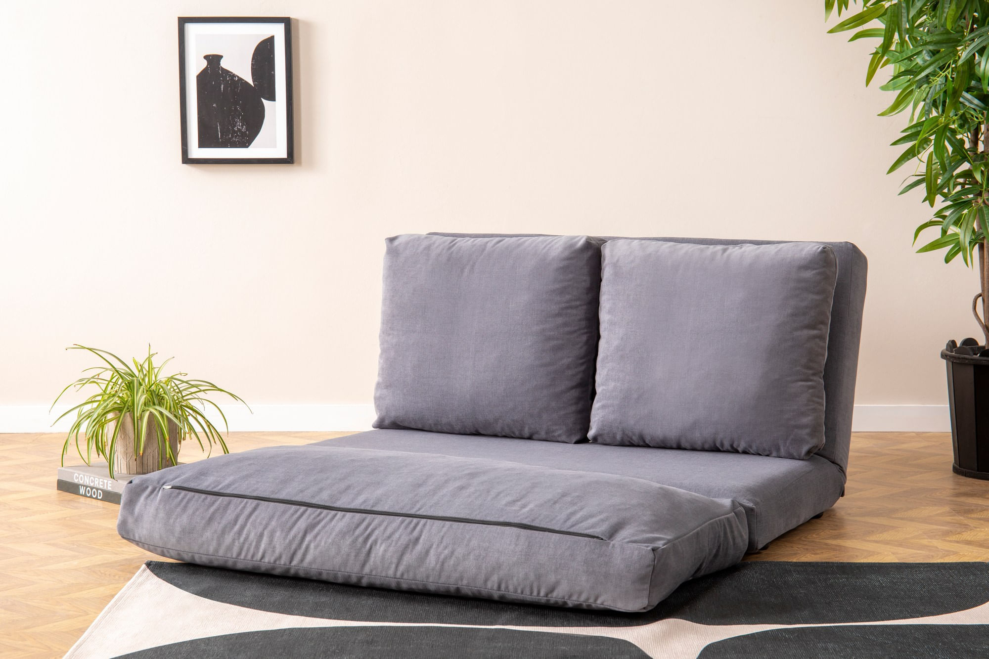 Canapea extensibila, Hanah Home, metal si poliester, gri, 185x120 cm — imaginea 9