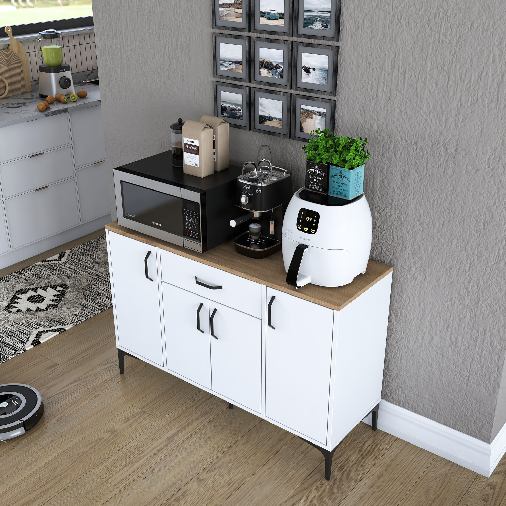 Dulap multifunctional, Hanah Home, PAL melaminat, alb si nuc, 120x40x78.6 cm, 893RAN4950 — imaginea 8