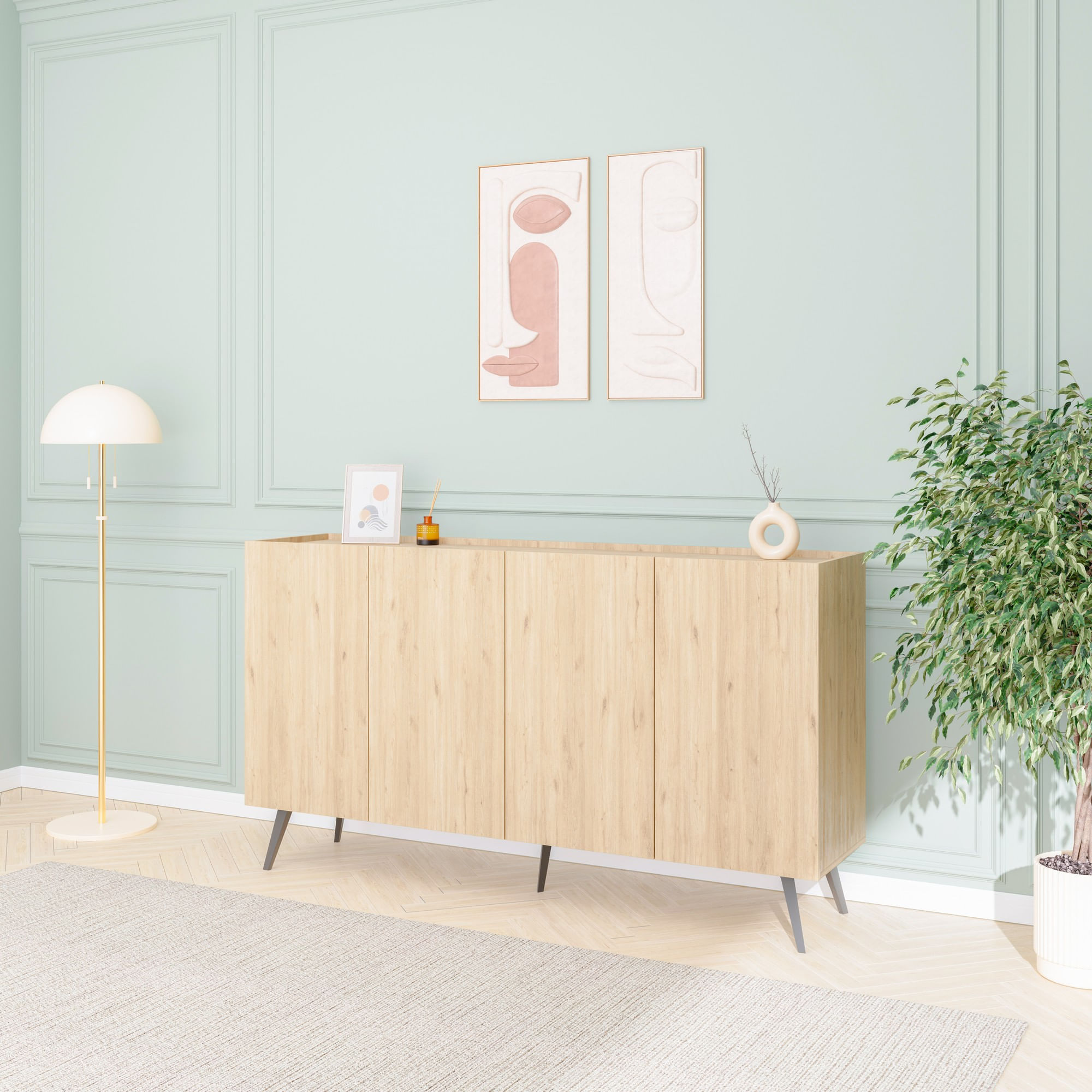 Consola, Hanah Home, panou de particule melaminat, stejar, 180x43x100 cm — imaginea 12