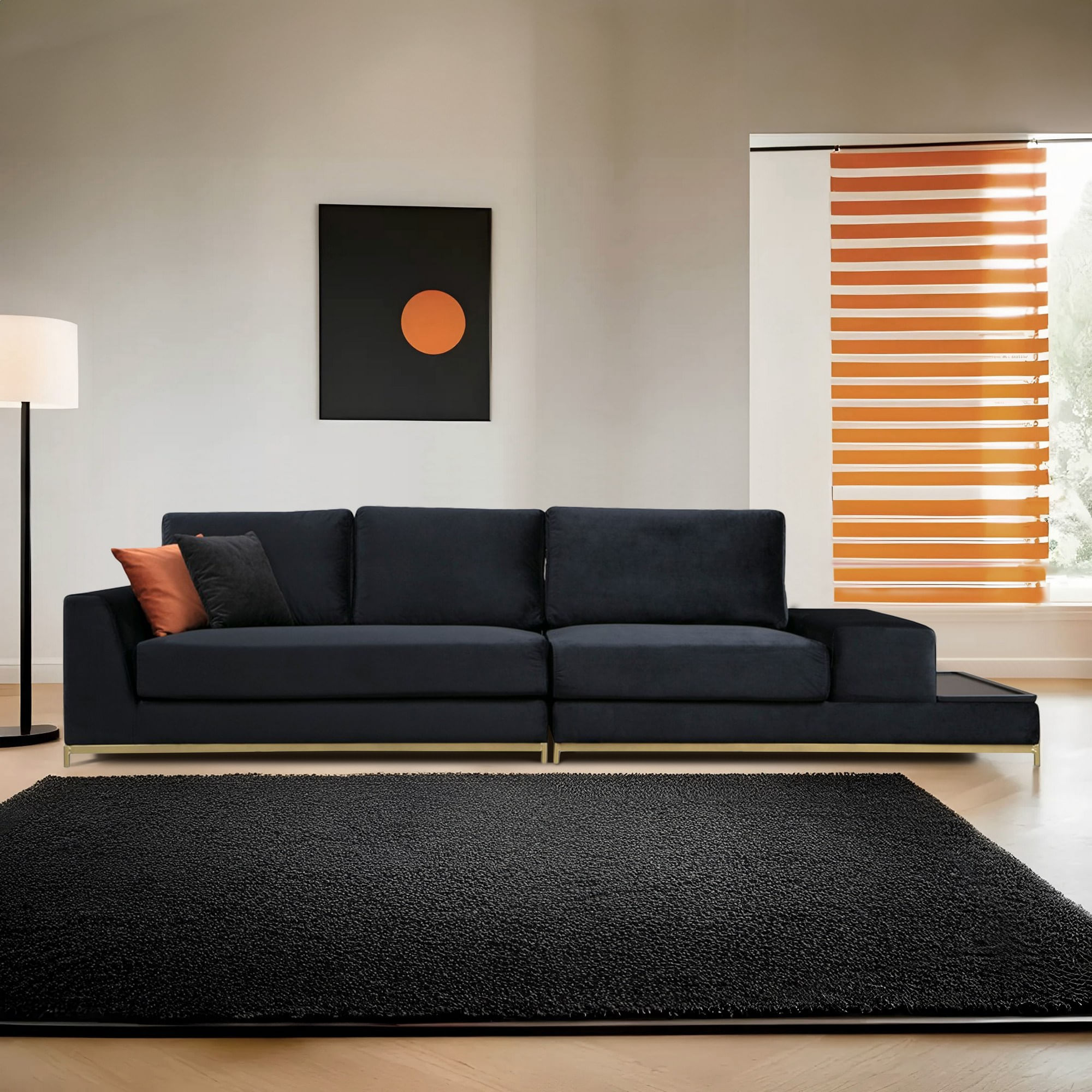 Canapea 4 locuri, Hanah Home, lemn fag si pal, negru auriu, 320x102x84 cm — imaginea 9