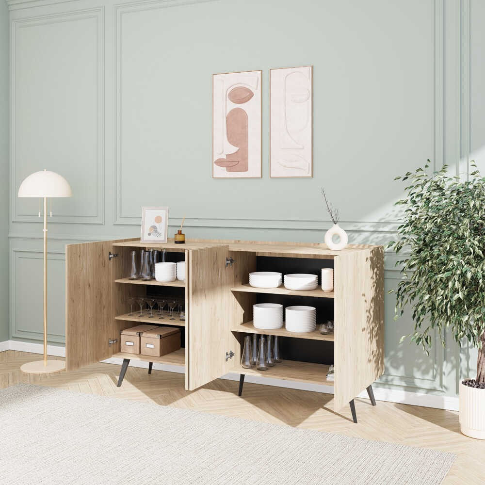 Consola, Hanah Home, panou de particule melaminat, stejar, 180x43x100 cm — imaginea 13