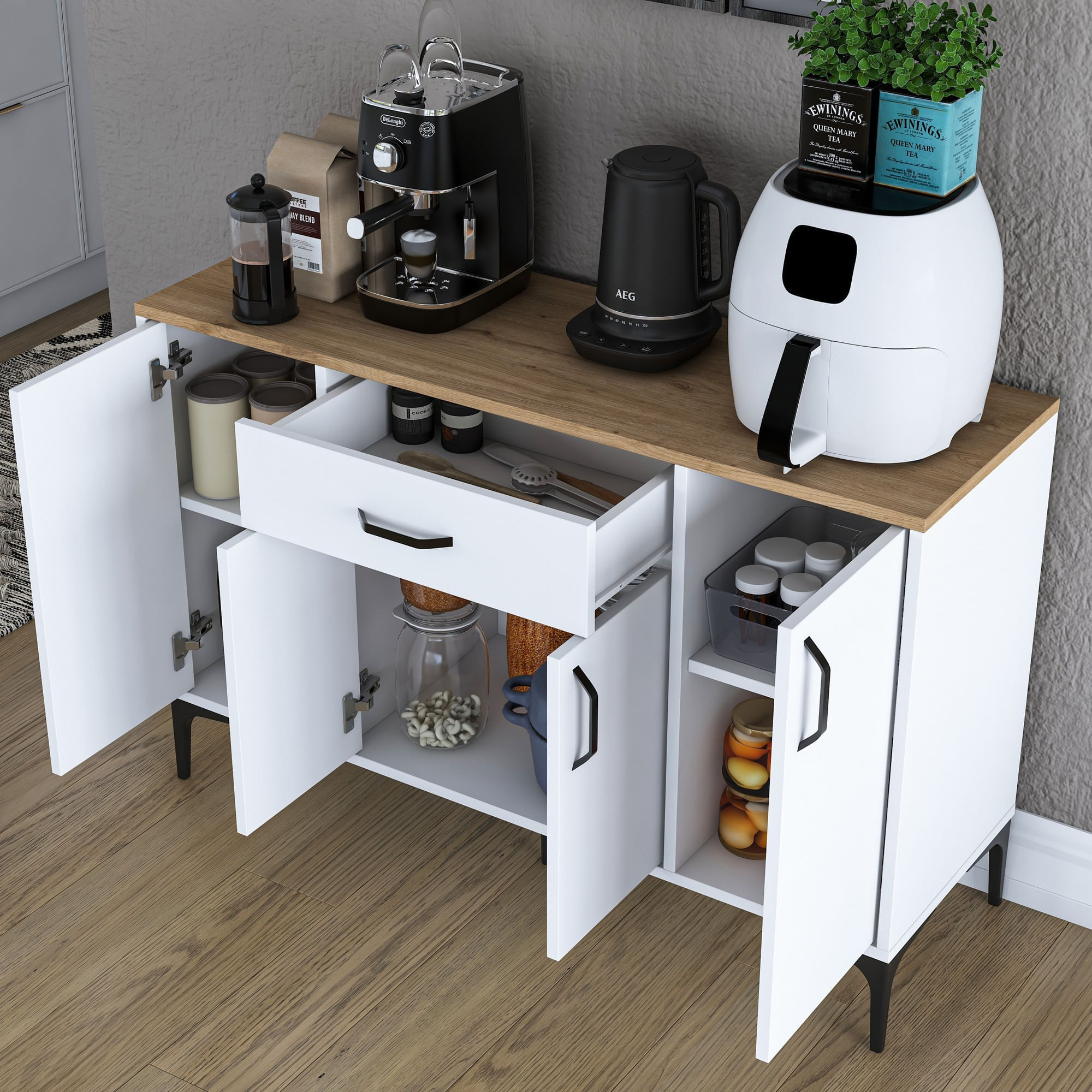 Dulap multifunctional, Hanah Home, PAL melaminat, alb si nuc, 120x40x78.6 cm, 893RAN4950 — imaginea 9