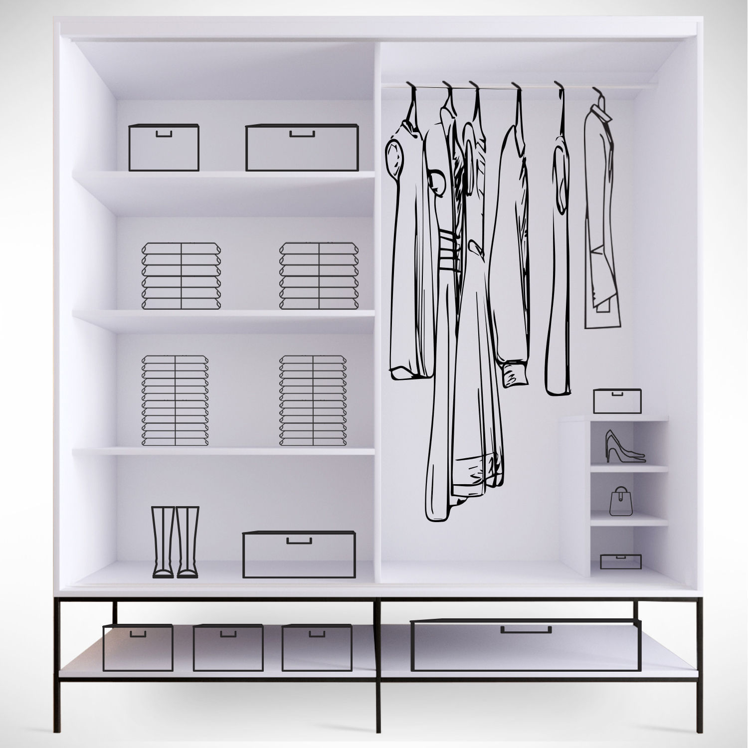Dulap, Hanah Home, pal melaminat, alb negru auriu, 190x57x200 cm — imaginea 10