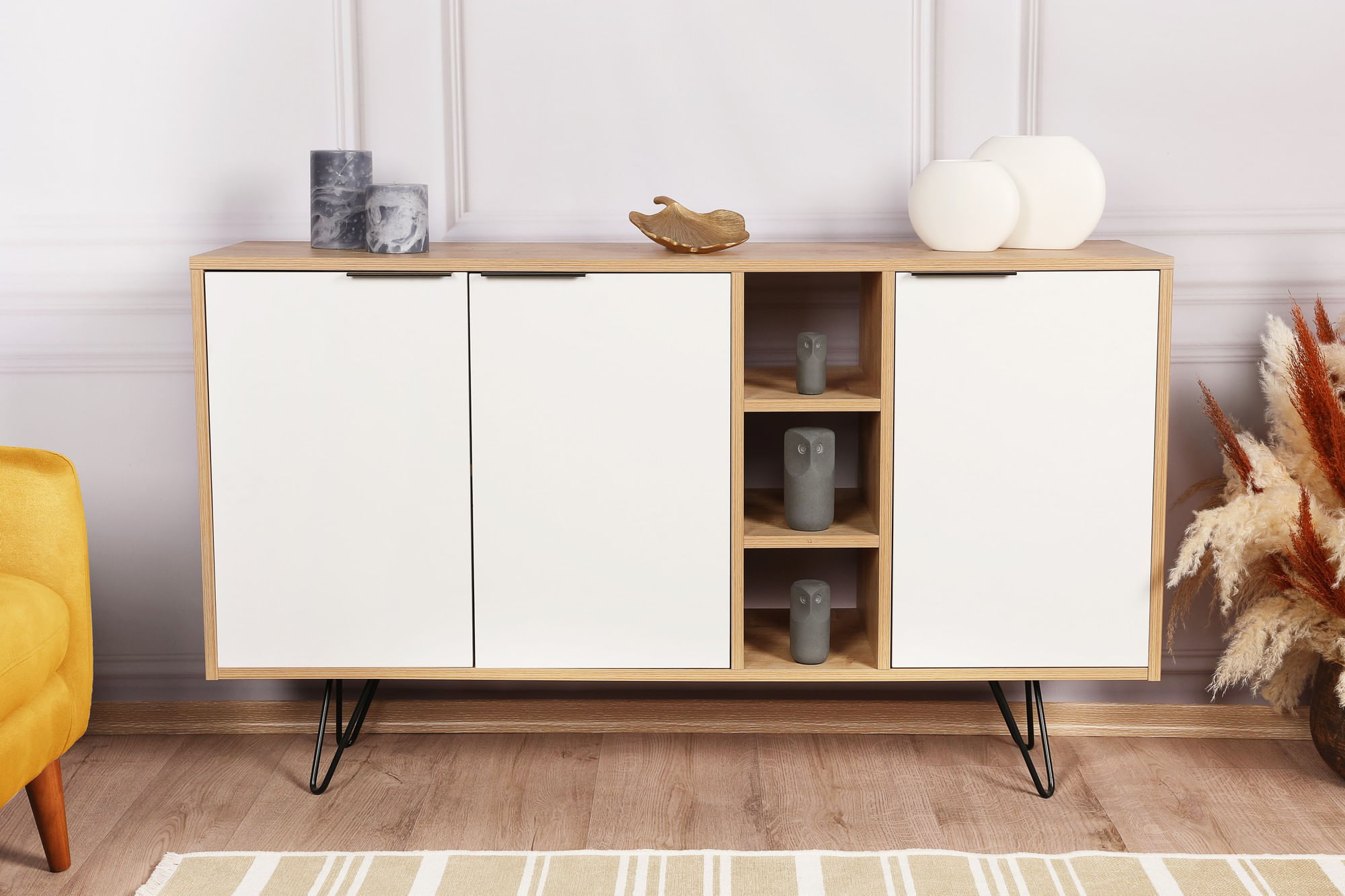 Consola, Hanah Home, pal melaminat, stejar si alb, 142x35,6x83 cm — imaginea 8