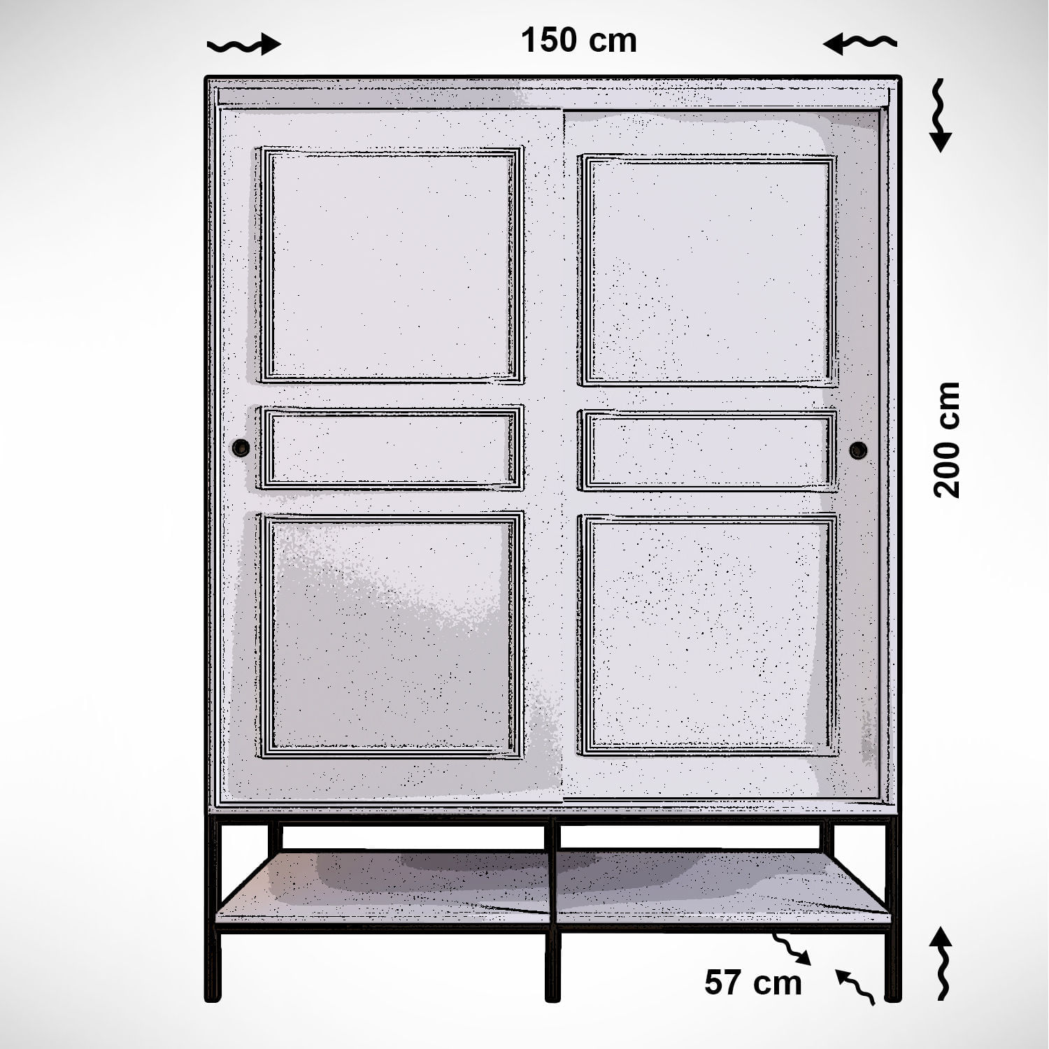 Sifonier, Hanah Home, pal melaminat, alb negru auriu, 150x57x200 cm — imaginea 12