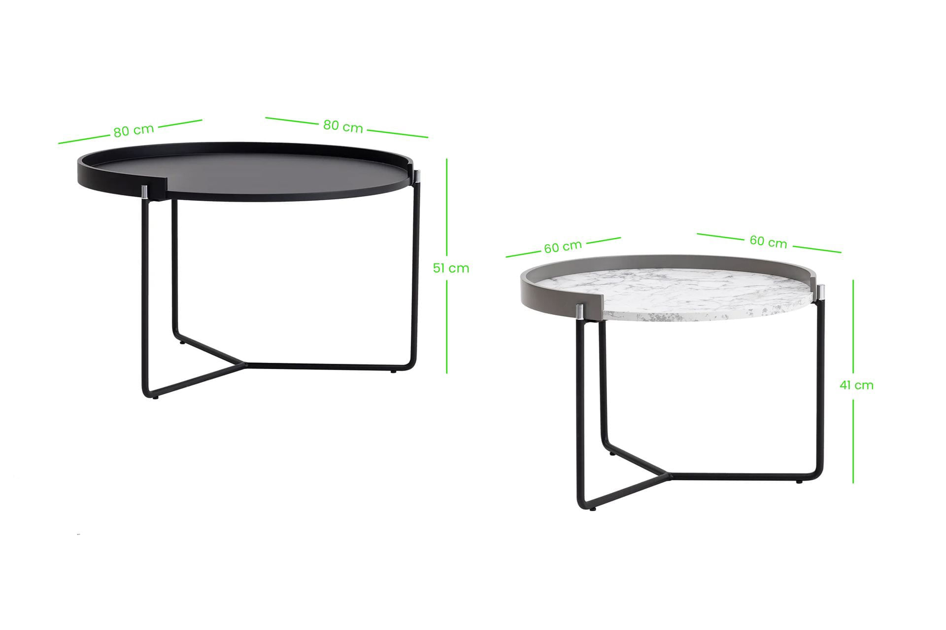 Set masute de cafea, Hanah Home, mdf, antracit, 80x80x51 cm, 60x60x41 cm — imaginea 8