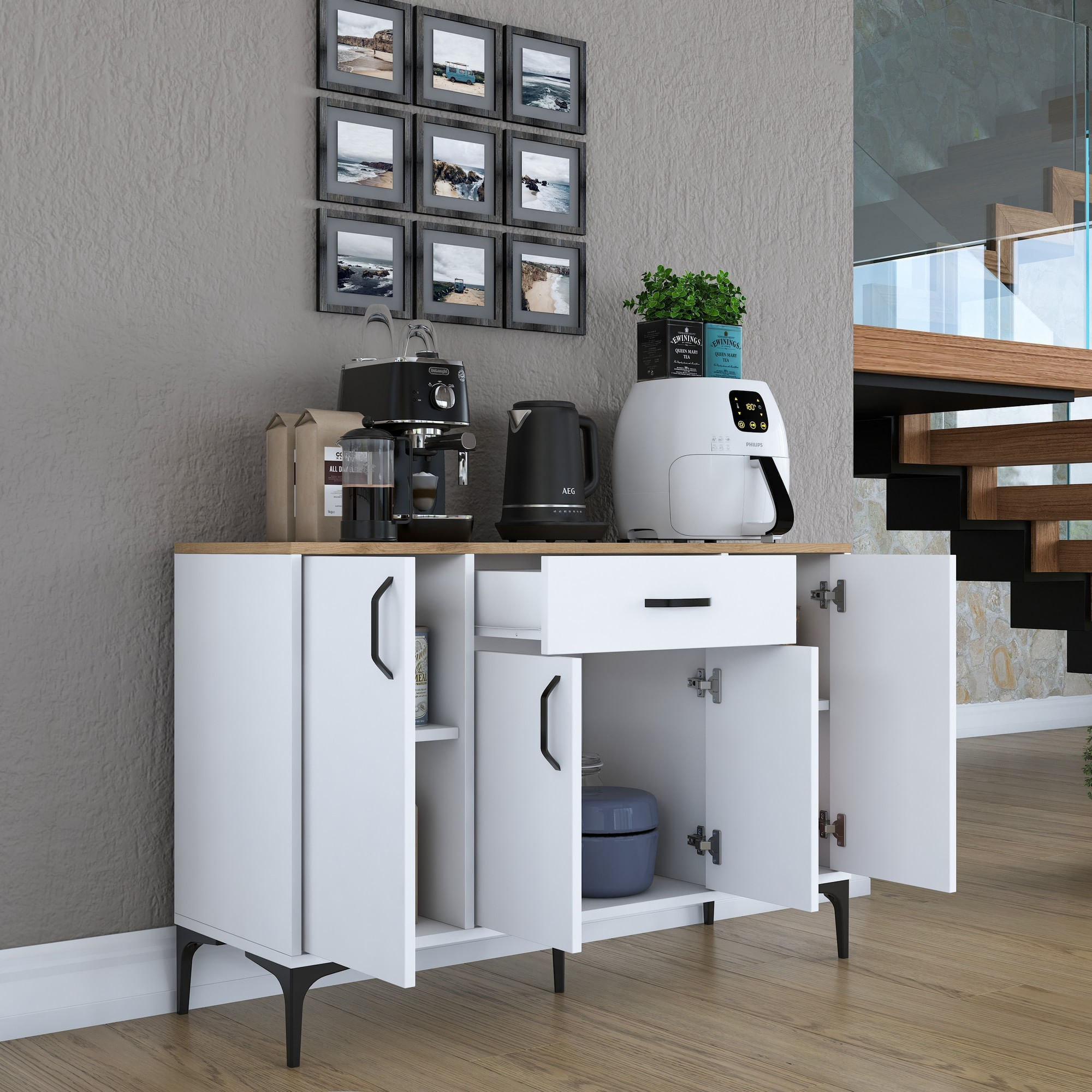 Dulap multifunctional, Hanah Home, PAL melaminat, alb si nuc, 120x40x78.6 cm, 893RAN4950 — imaginea 10