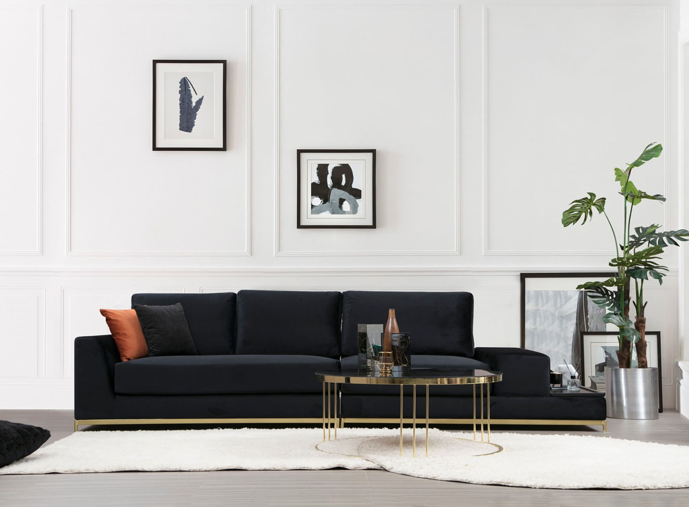 Canapea 4 locuri, Hanah Home, lemn fag si pal, negru auriu, 320x102x84 cm — imaginea 12