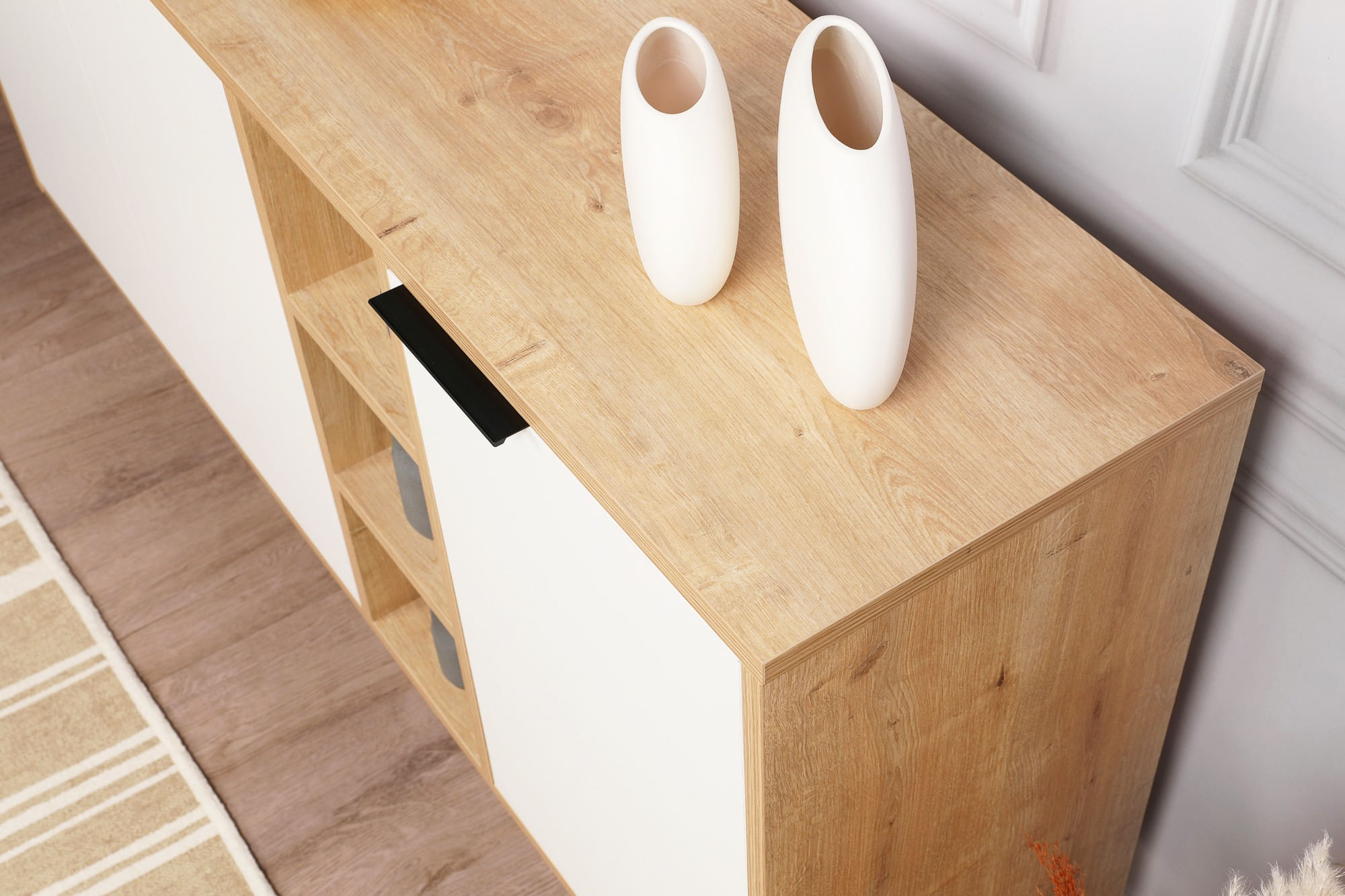 Consola, Hanah Home, pal melaminat, stejar si alb, 142x35,6x83 cm — imaginea 10