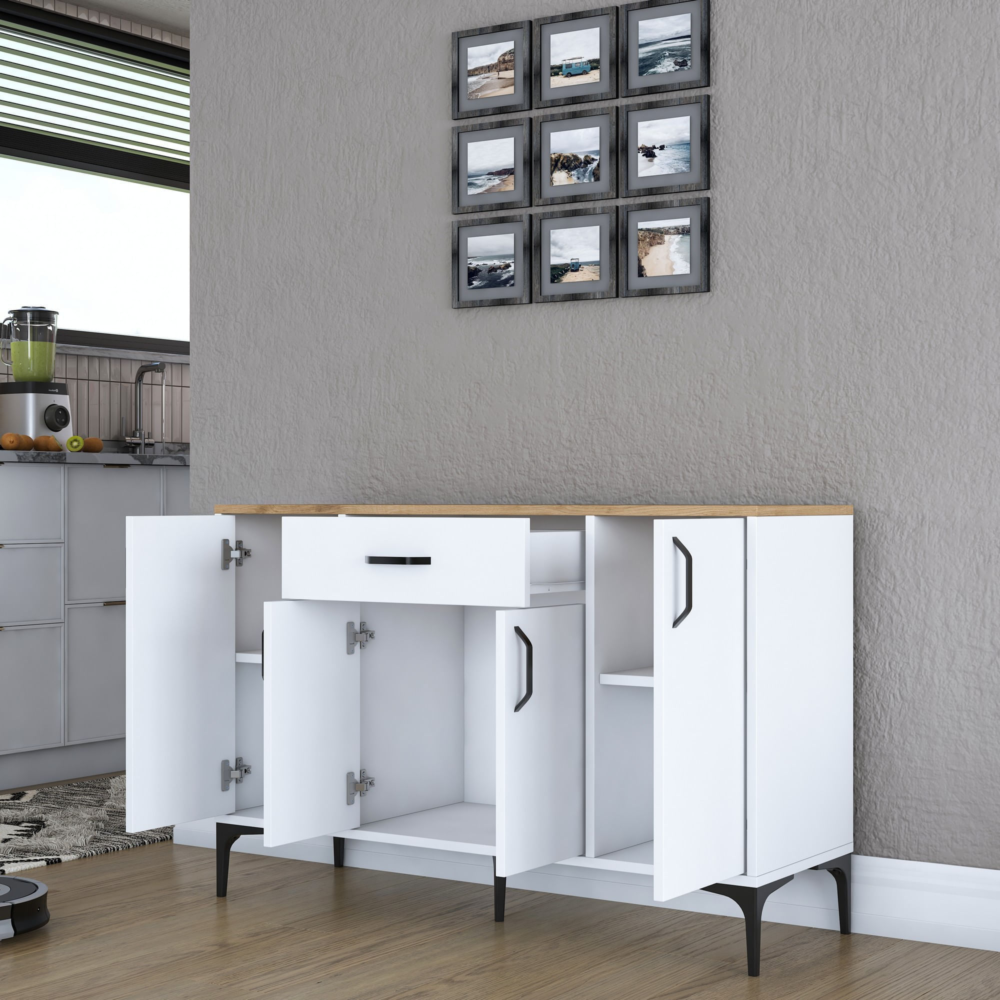 Dulap multifunctional, Hanah Home, PAL melaminat, alb si nuc, 120x40x78.6 cm, 893RAN4950 — imaginea 11