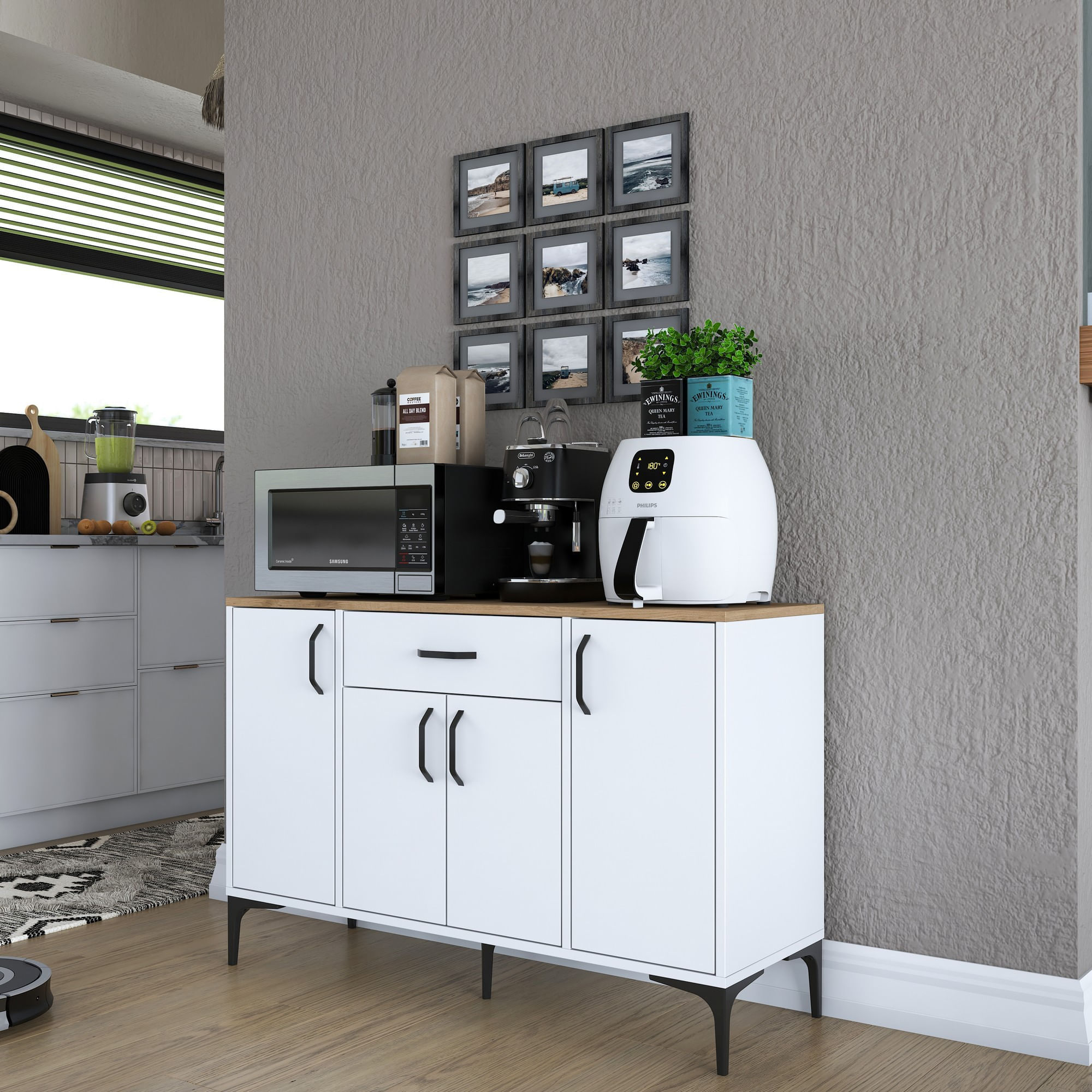 Dulap multifunctional, Hanah Home, PAL melaminat, alb si nuc, 120x40x78.6 cm, 893RAN4950 — imaginea 12