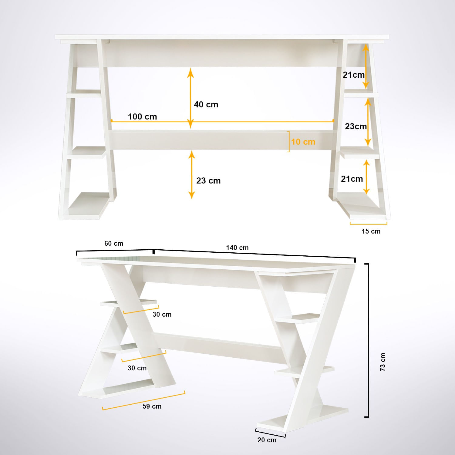 Birou de studiu, Hanah Home, pal, alb, 140x60x73 cm — imaginea 13
