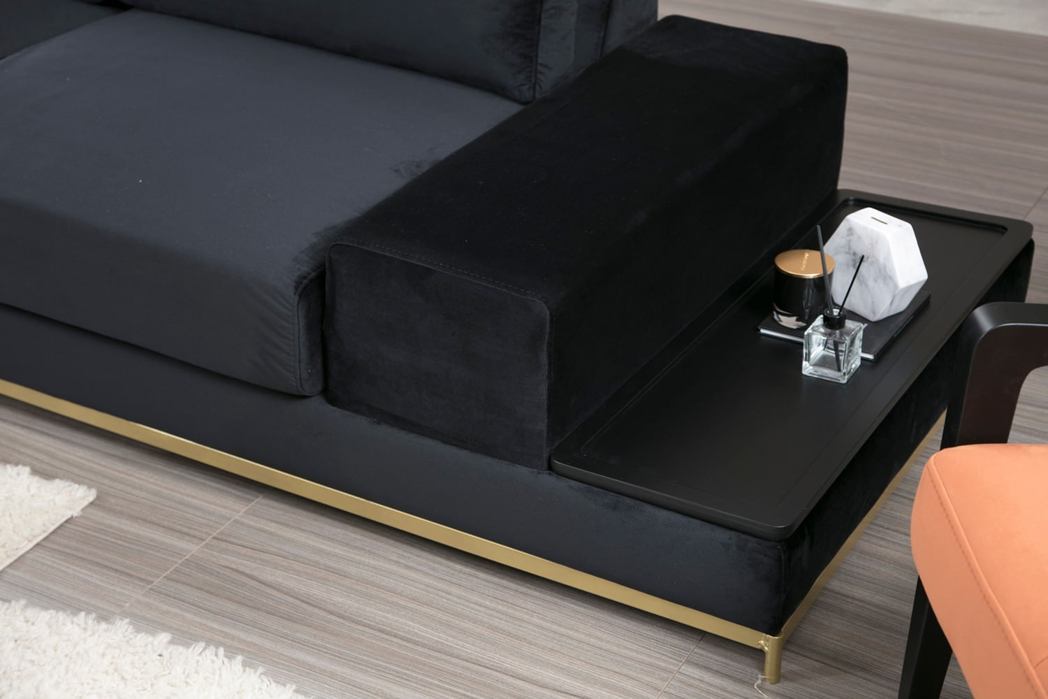 Canapea 4 locuri, Hanah Home, lemn fag si pal, negru auriu, 320x102x84 cm — imaginea 15